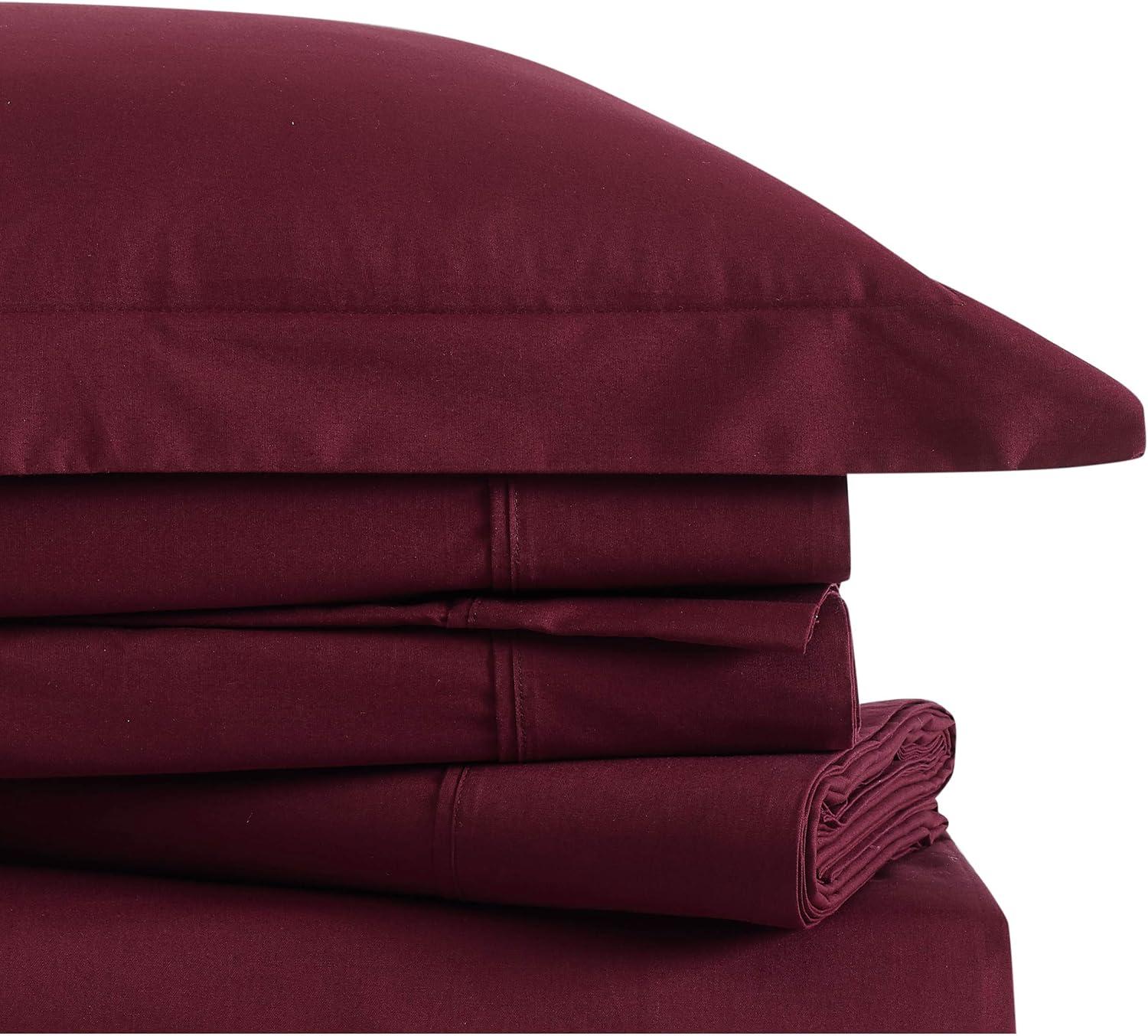 Burgundy Cotton Percale Twin XL Sheet Set