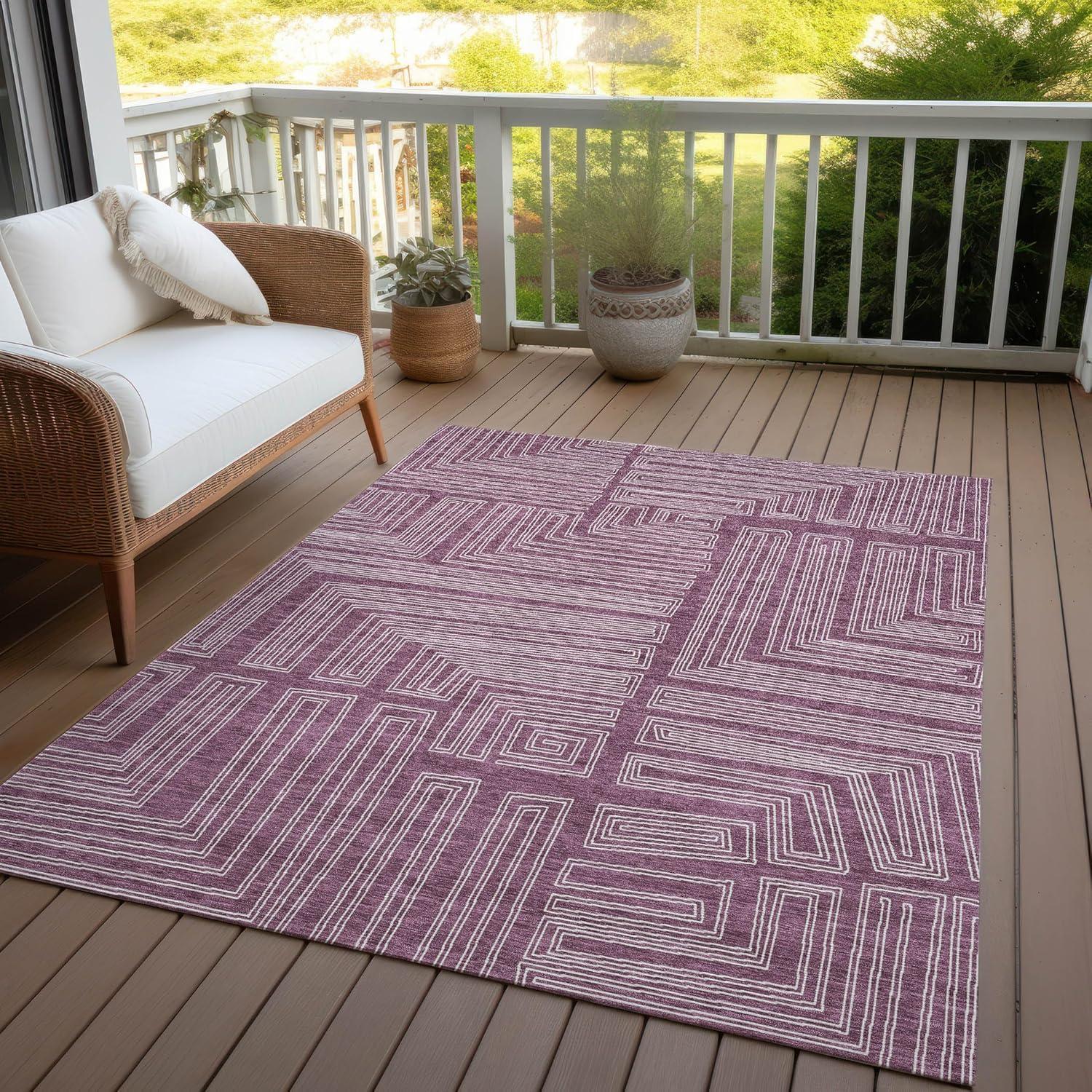 Eggplant Geometric Flat Woven Synthetic Washable Rug 30" x 46"