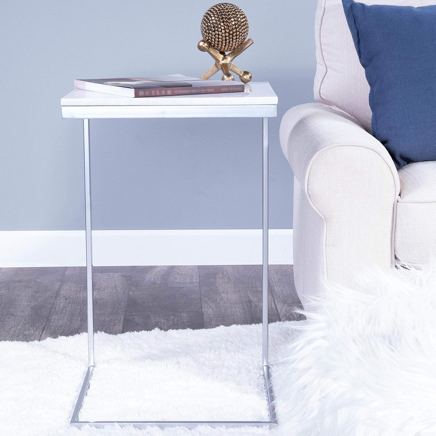 Lawler 26'' Brushed Nickel Iron Base with White Marble Top End Table