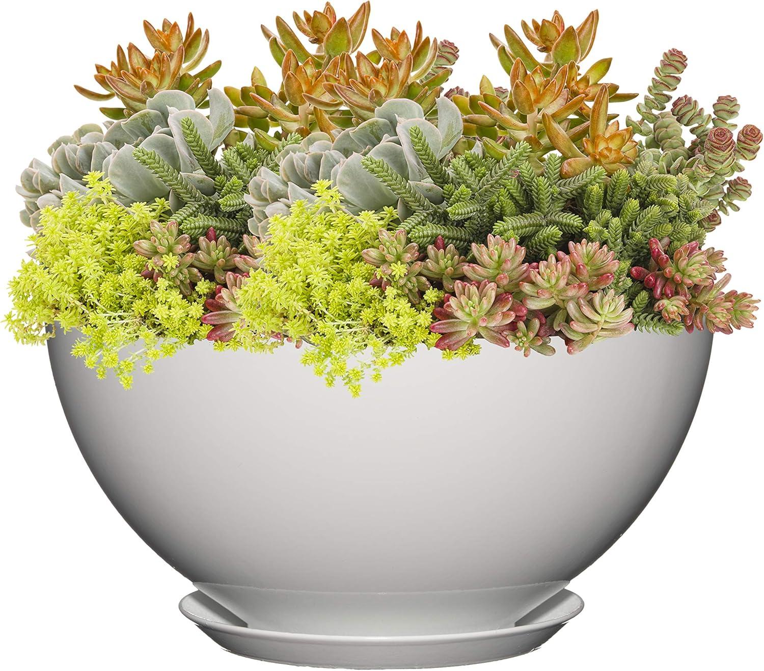 Stark White Resin Oval Indoor/Outdoor Planter with Drainage