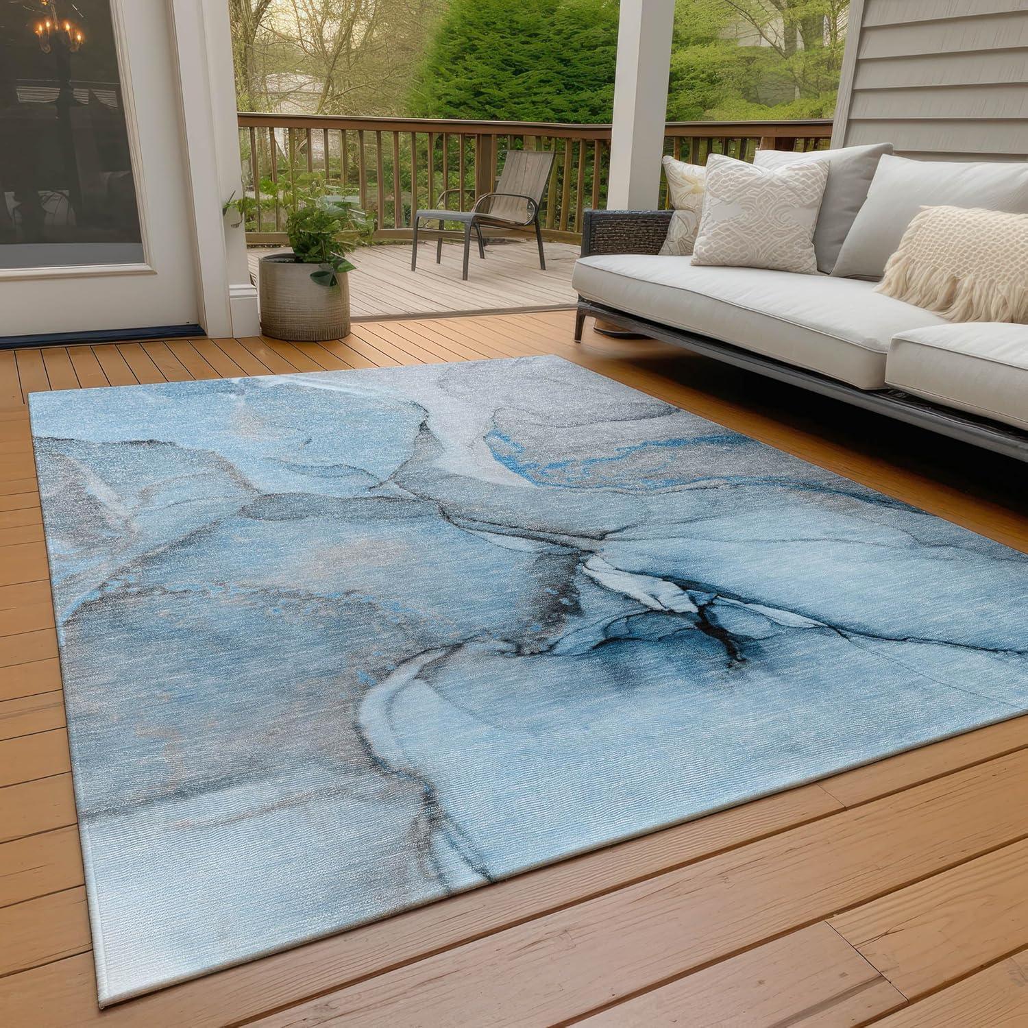 Blue Synthetic Machine-Washable 3' x 5' Area Rug