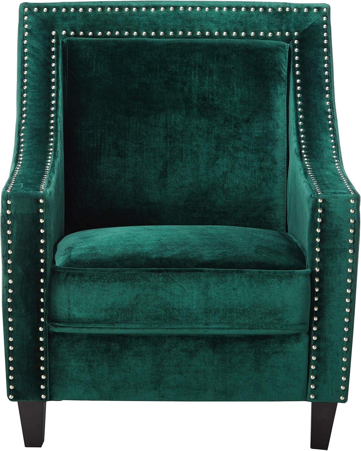 Camren Green Velvet Swoop Arm Accent Chair with Espresso Wood Legs