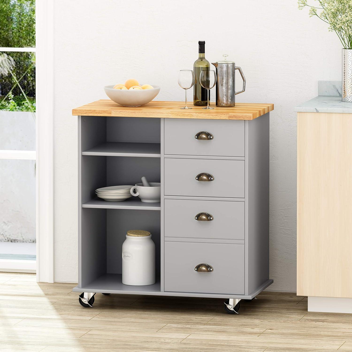 Provence Contemporary Kitchen Cart: Mobile Island, Storage, Rubberwood Surface - Christopher Knight Home