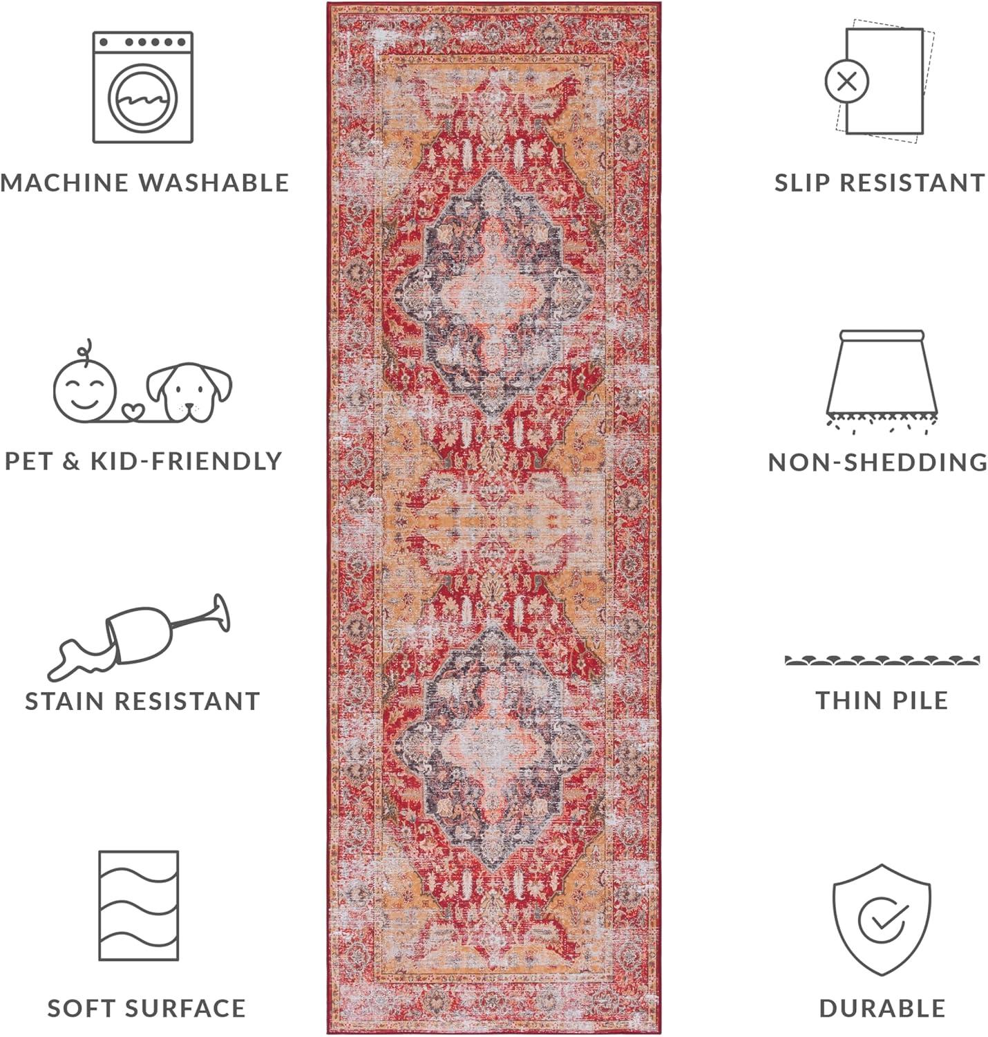 Tucson TSN131 Power Loomed Machine Washable Runner Rug - Rust/Gold - 2'6"x8' - Safavieh.