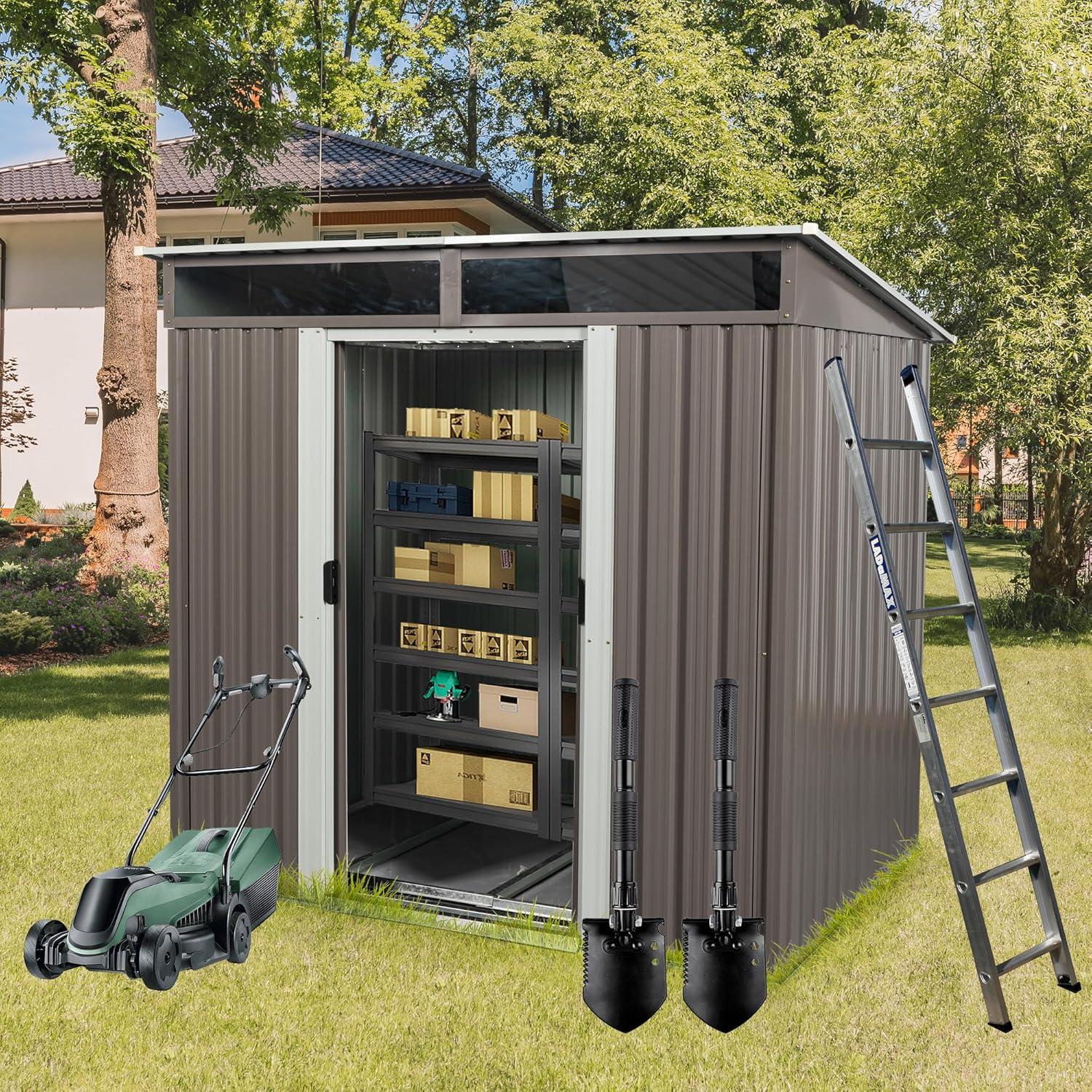 Kadyn Heavy Duty Storage House,Tool Shed Storage House, 6ft x 5ft Outdoor Metal Storage Transparent plate