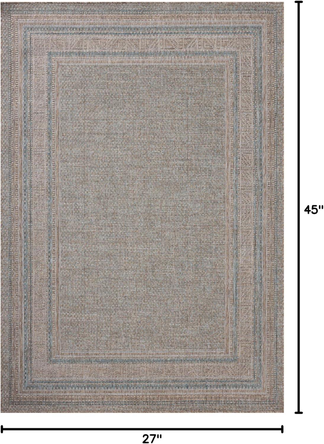 Topanga III Indoor / Outdoor Rug by Amber Lewis x Loloi - Natural and Teal / 7'10" x 10'
