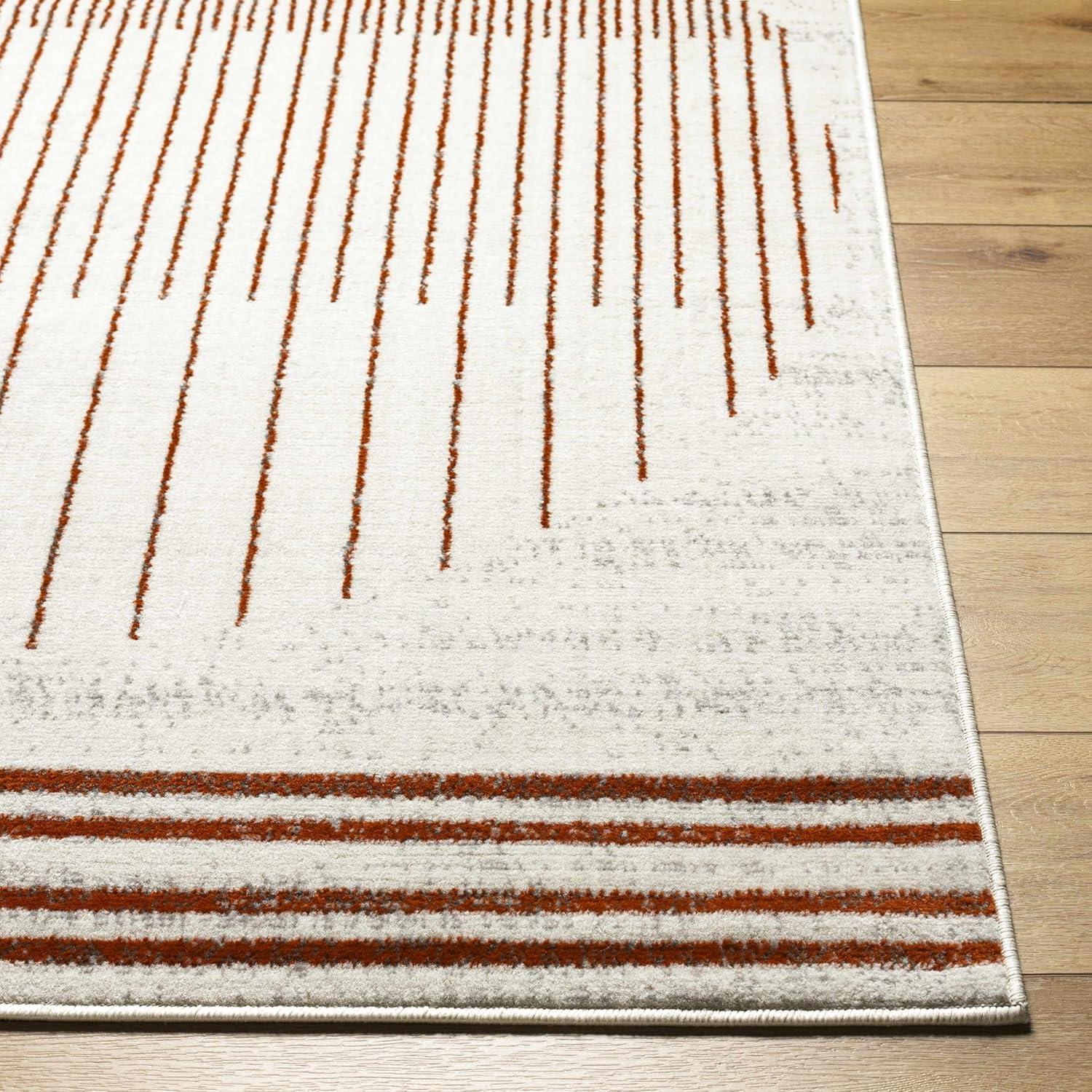 BoutiqueRugs Thono Modern Abstract Geometric Area Rug - Minimalist Contemporary Striped Carpet for Living Room, Bedroom, Dining Room- Light Gray, Burnt Orange, Cream - 6'7" x 9' (6x9 Area Rug)