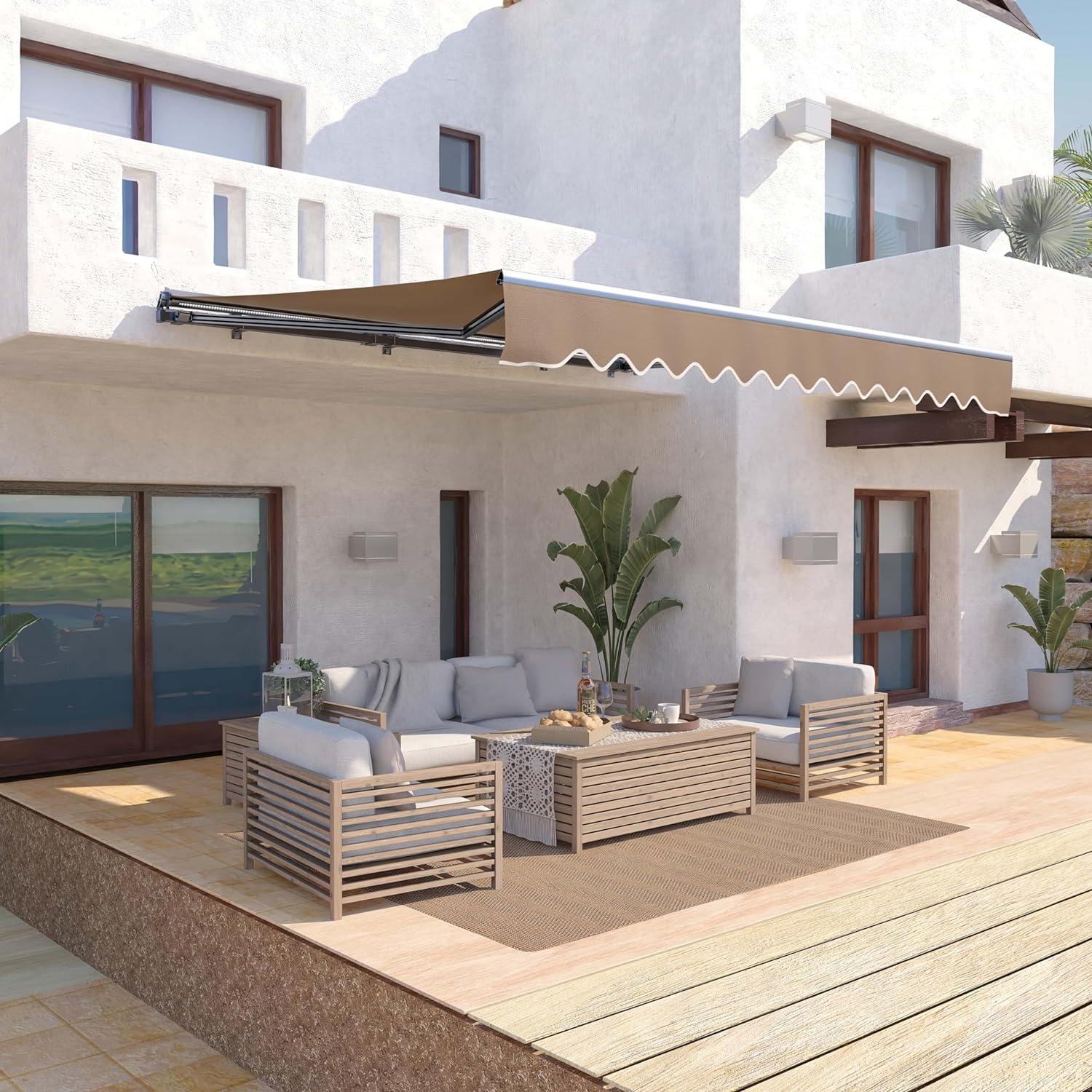 Semi-Cassette Patio Awning with LED Lights - Moroccan Collection