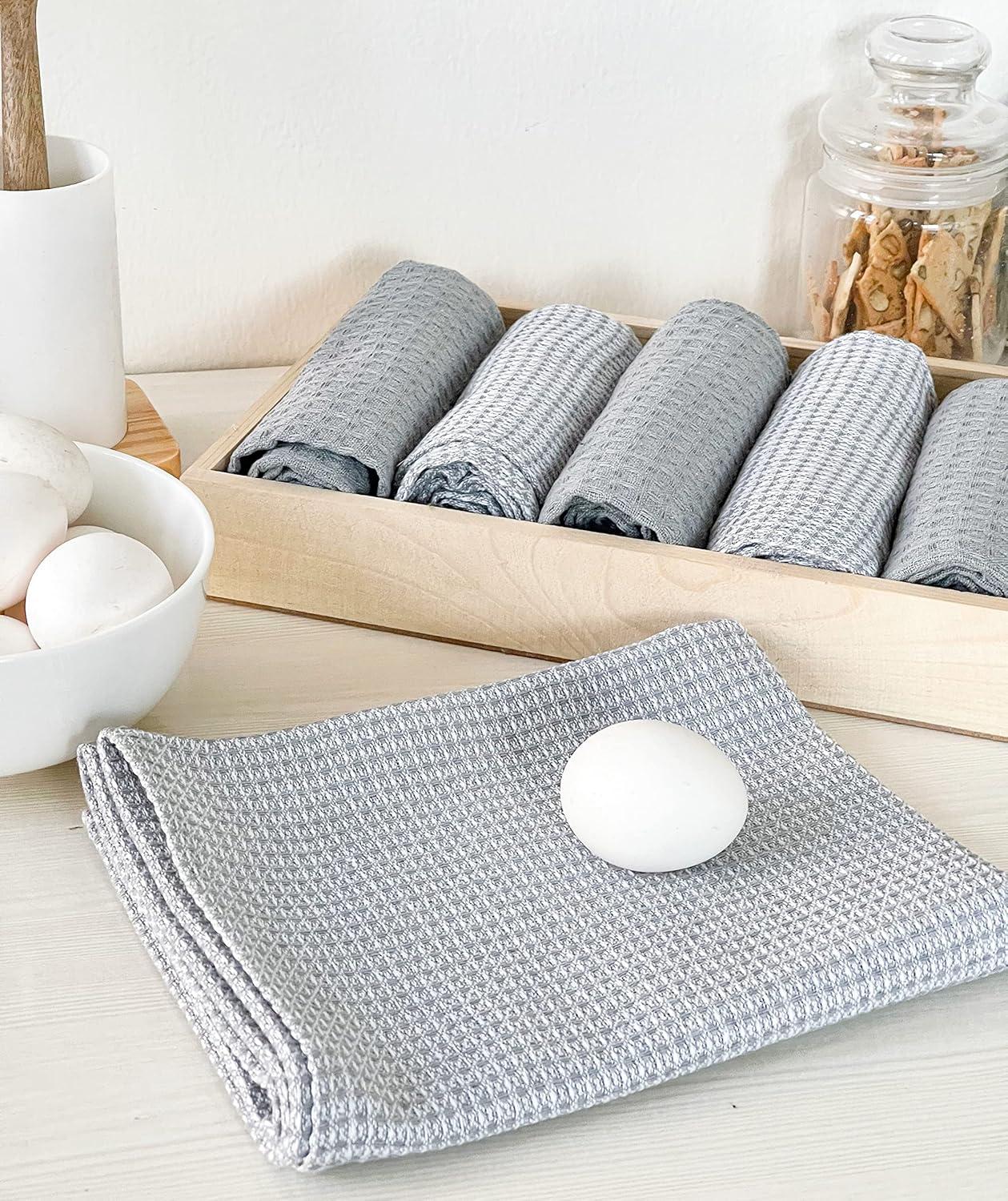 Gray Waffle Weave Cotton Kitchen Towels Set of 6