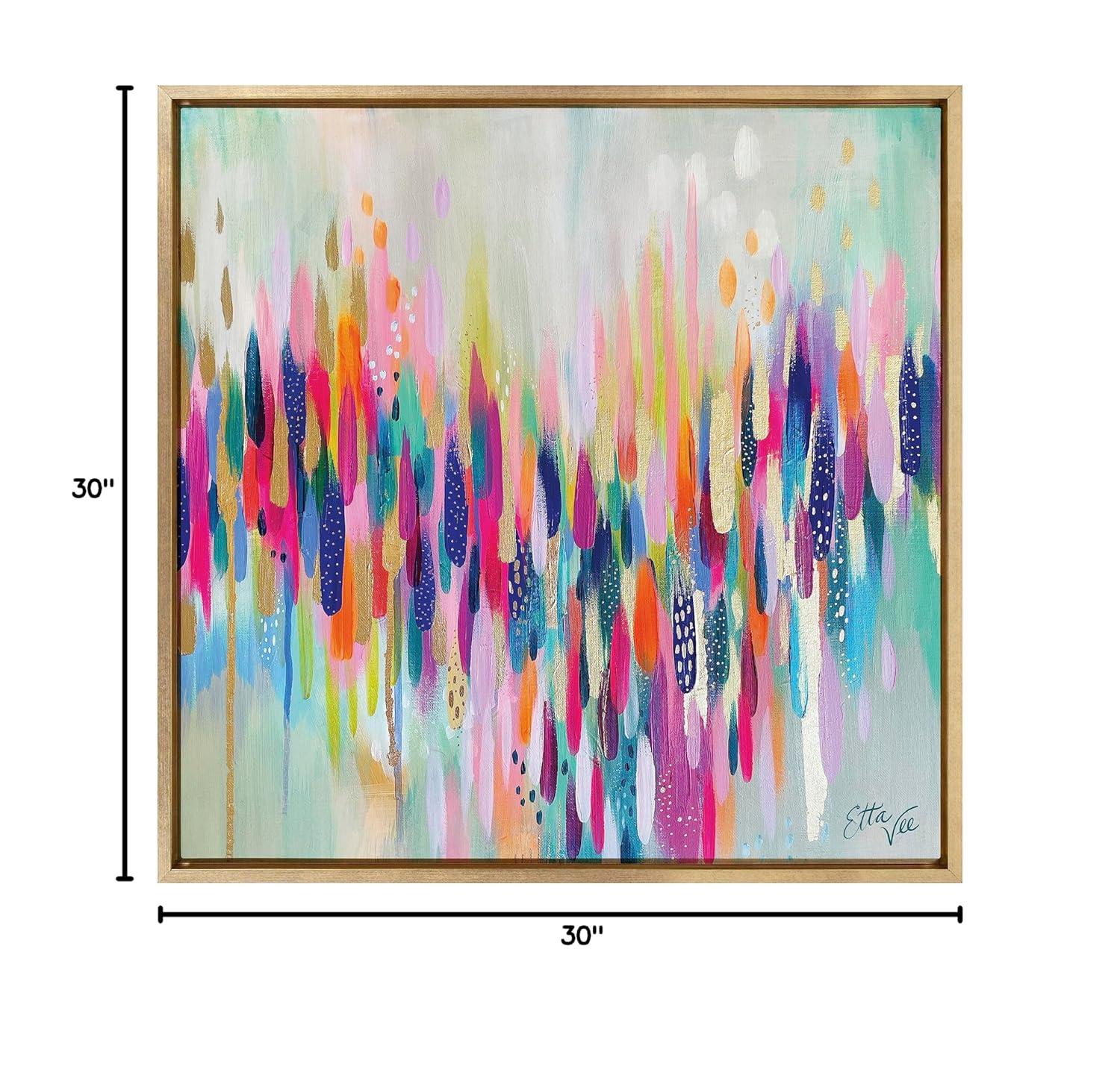 Kate and Laurel Sylvie Brushstroke 154 Framed Canvas Wall Art by Jessi Raulet of Ettavee, 30x30 Gold, Modern Abstract Colorful Fun Art for Wall