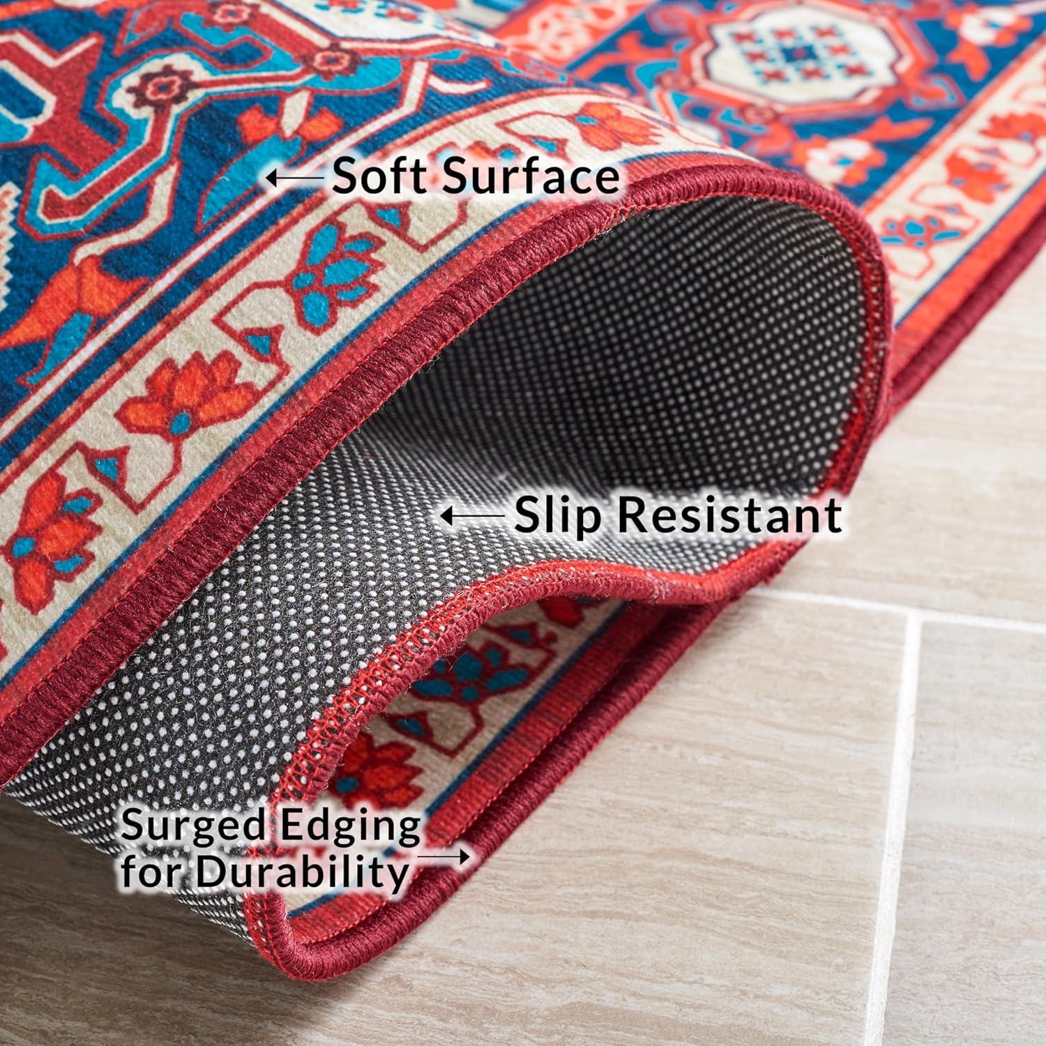 Tucson Vintage Persian TSN101 Power Loomed Machine Washable Skid-Resistant Indoor Area Rug - Red/Blue - 6'x9' - Safavieh
