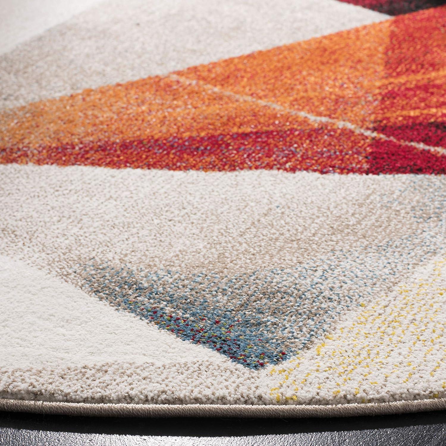 Porcello PRL6940 Power Loomed Indoor Accent Rug - 4' Round - Light Grey/Orange - Safavieh
