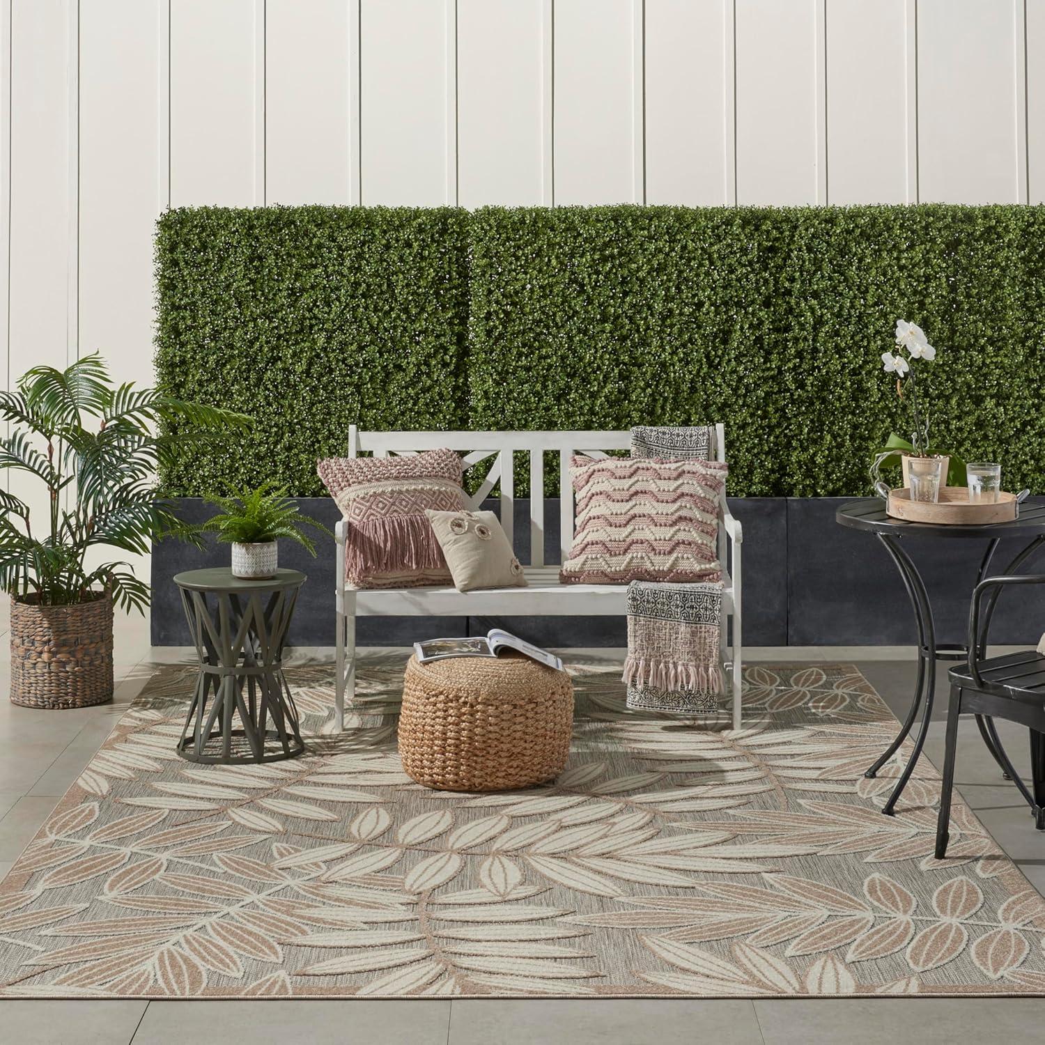 Nourison Aloha Floral Leaf Flatweave High-Low Indoor Outdoor Area Rug Natural 7' x 10'