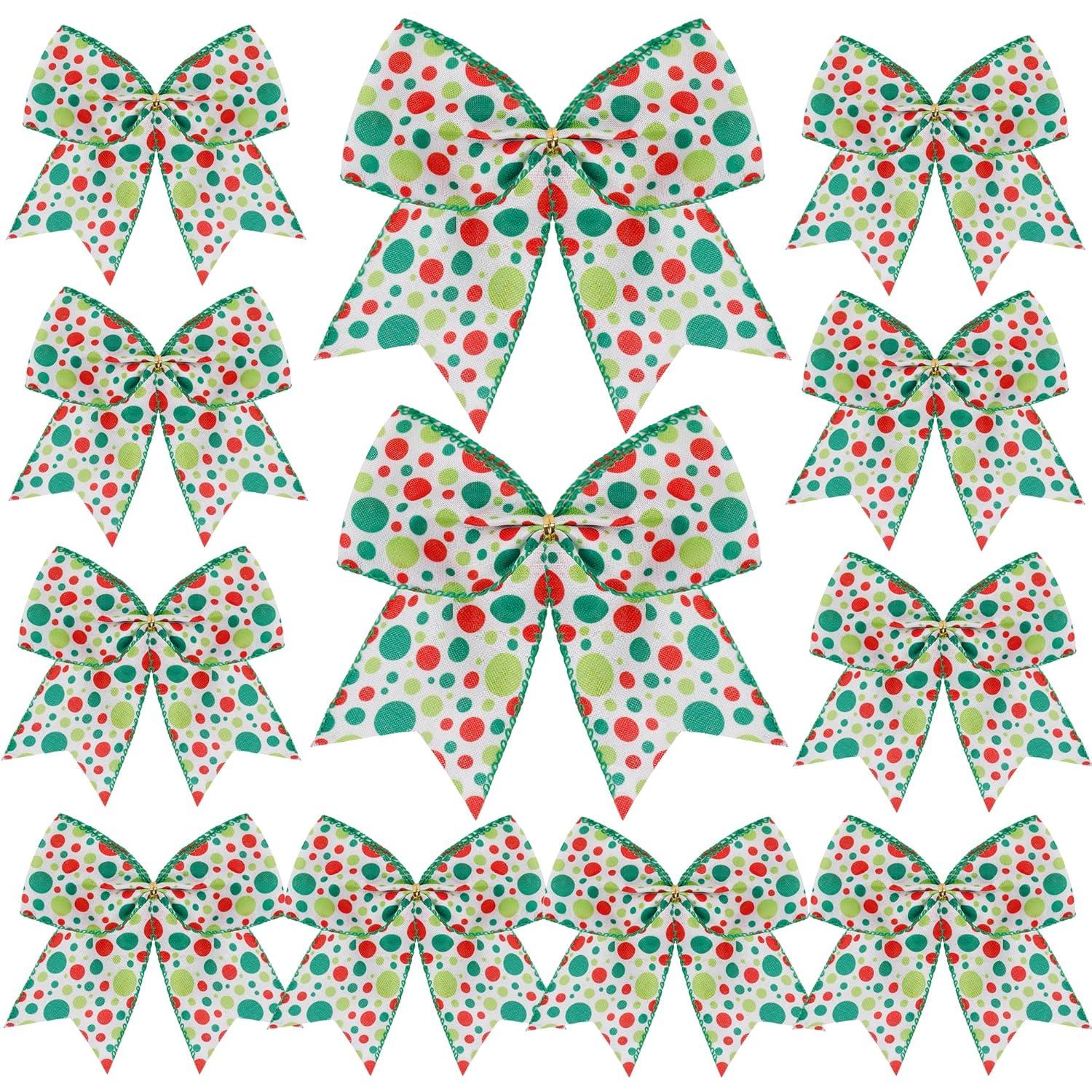 Sandistore Cute Cars 12pcs Christmas Tree Bows Ornaments 6 Inch Large Christmas Wreath Bows Red Green Xmas Tree Bows Christmas Glitter Dot Bows Ribbons Decoration For Garland Diamonds for Crafts