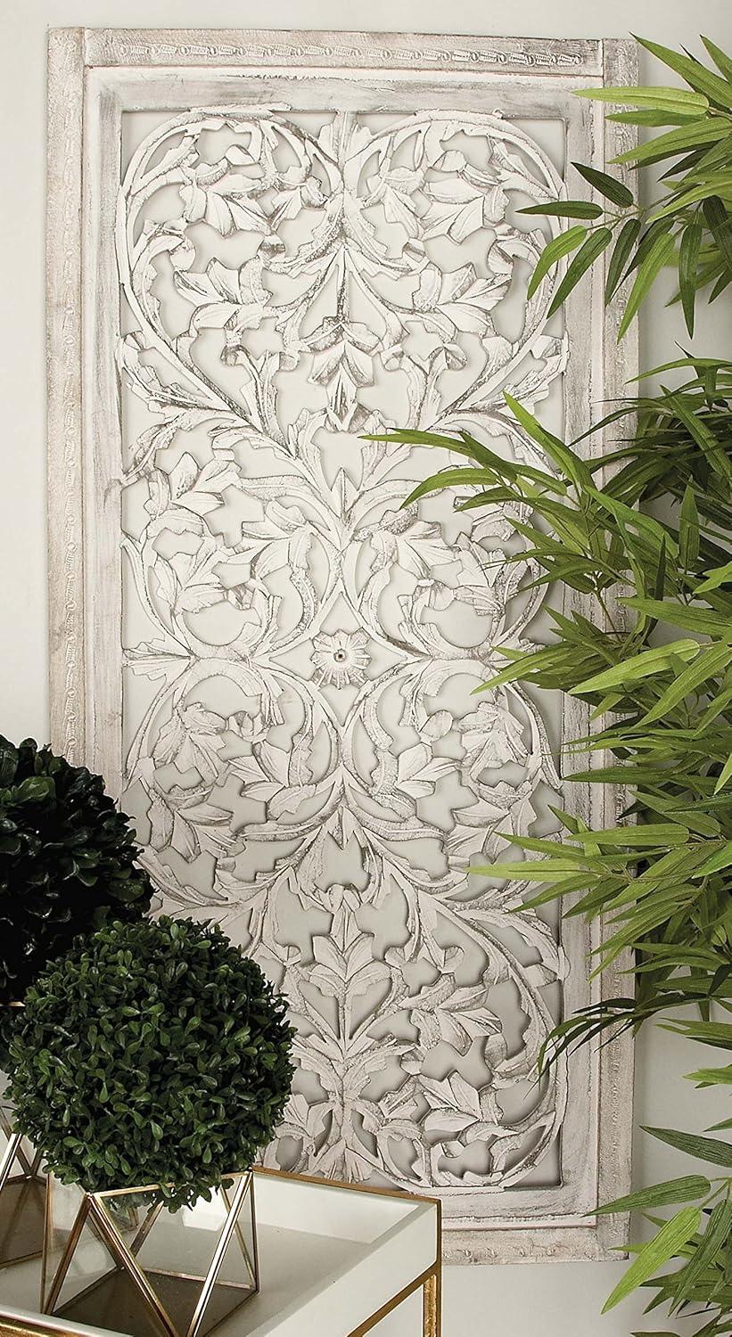 Mango Wood Handmade Intricately Carved Arabesque Floral Home Wall Decor