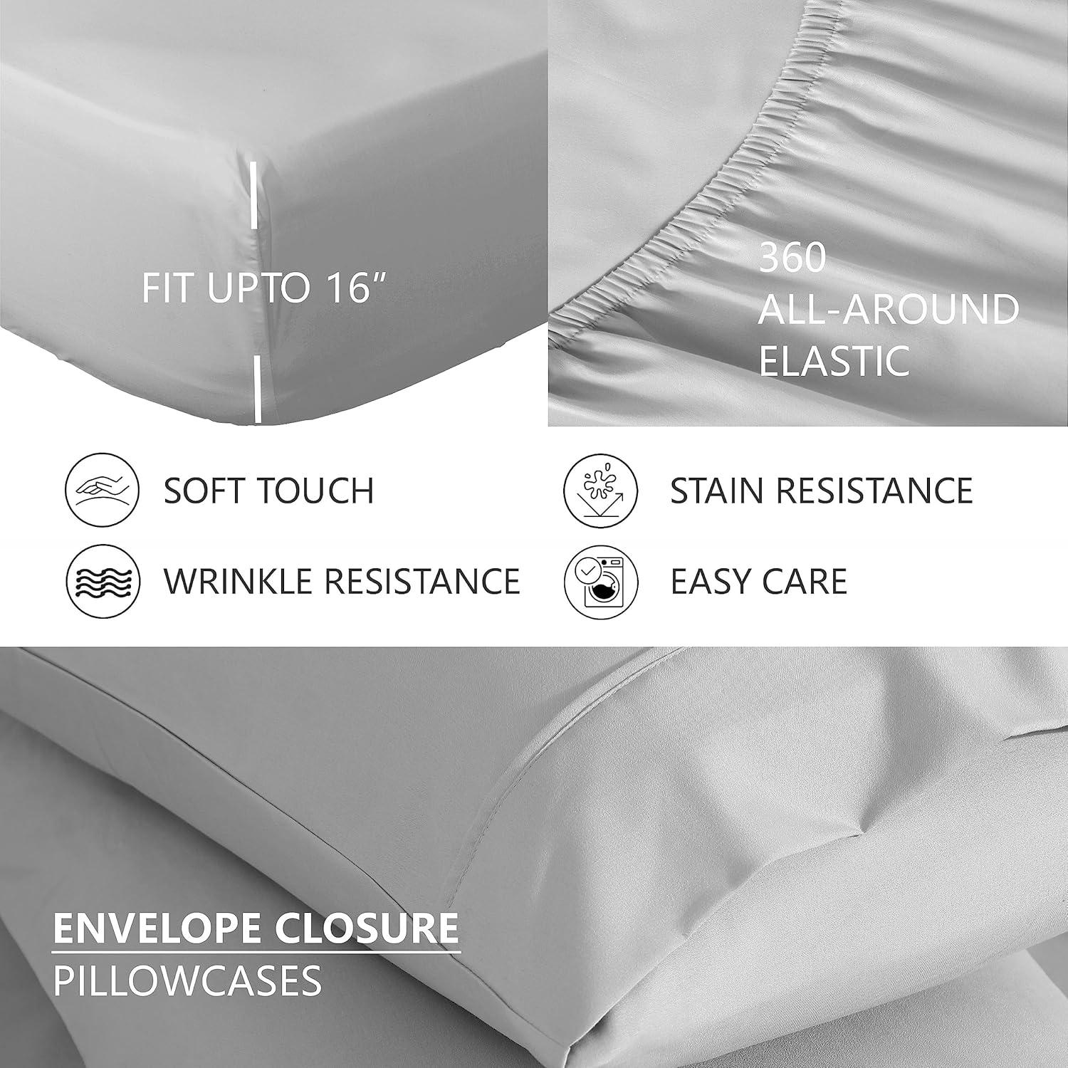 American Home Collection Queen Size 6 Piece Bed Sheet Set Grey - Ultra Soft Microfiber Deep Pocket Wrinkle Free