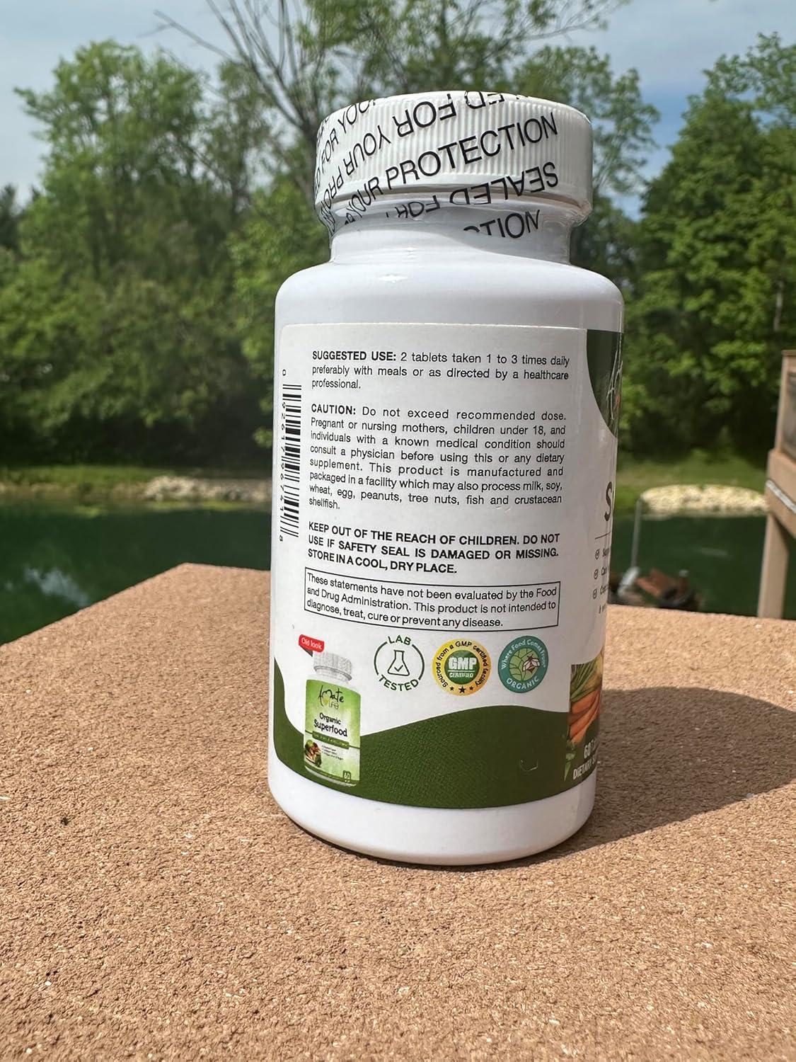 Organic Superfood Greens Fruits and Veggies Complex - Dietary Supplement with 14 Greens and 14 Fruits & Vegetables with Alfalfa Rich in Antioxidant Organic Ingredients Non-GMO 60 Capsules