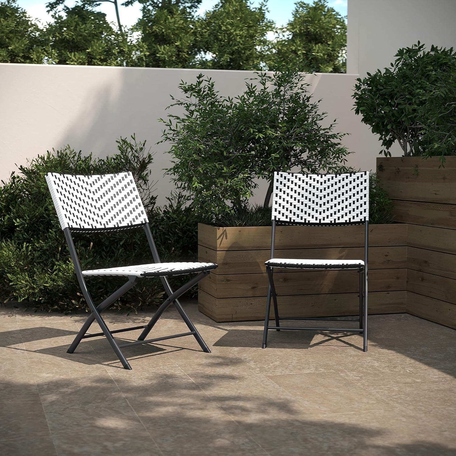 Flash Furniture Rouen Set of Two Folding Bistro Chairs in PE Rattan with Metal Frames for Indoor and Outdoor Use