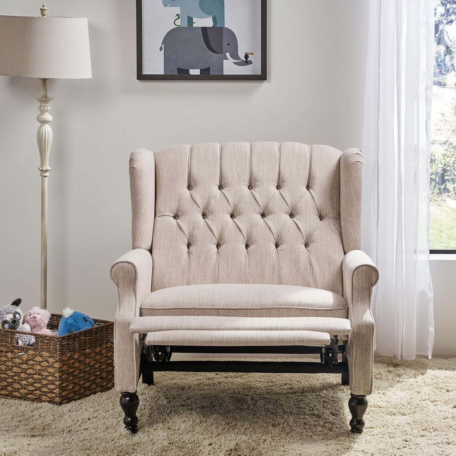 GDFStudio Dunham Contemporary Fabric Upholstered Tufted Oversized Push Back Recliner, Beige