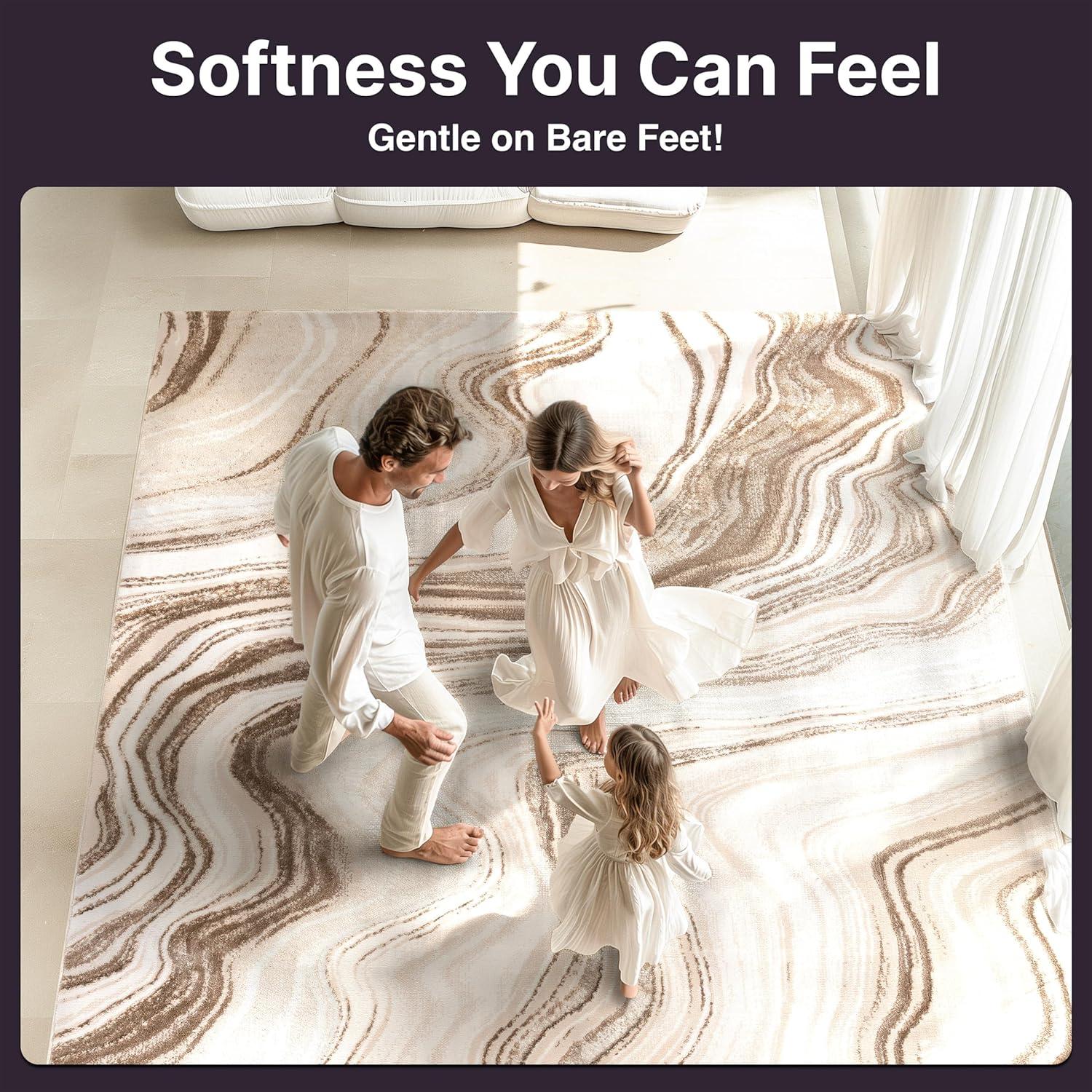 Well Woven Werrick Grey & Gold Striated Marble Pattern Rug 8x10 (7'10" x 9'10")