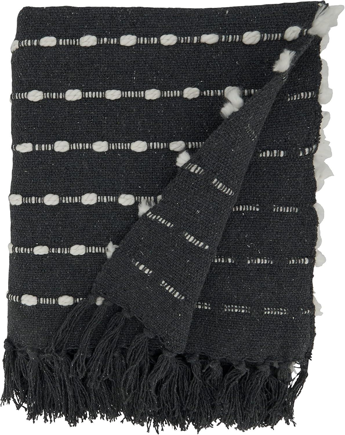 50"x60" Dual-Tone Striped Throw Blanket Black - Saro Lifestyle: Modern Lightweight Cotton & Acrylic, Machine Washable