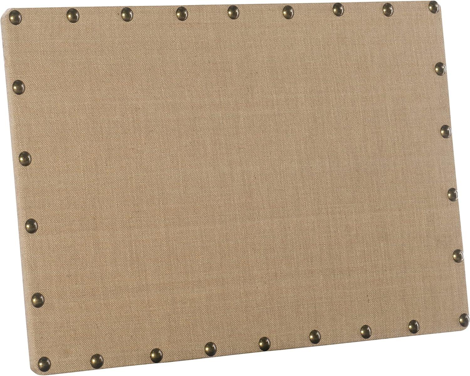 Beige Burlap Corkboard with Bronze Nailhead Trim, 24" x 36"