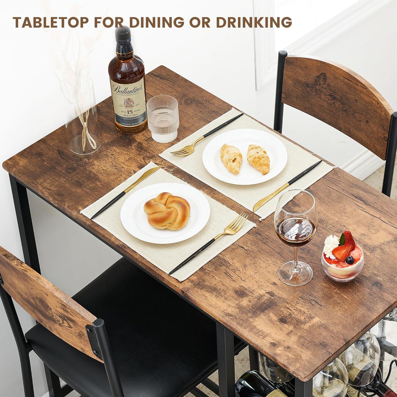 Whizmax Bar Table Set for 2 with Footrest, Kitchen Dining Table with 2 Upholstered Chairs, Small Space Counter Height Barstools for Counter Bar, Brown