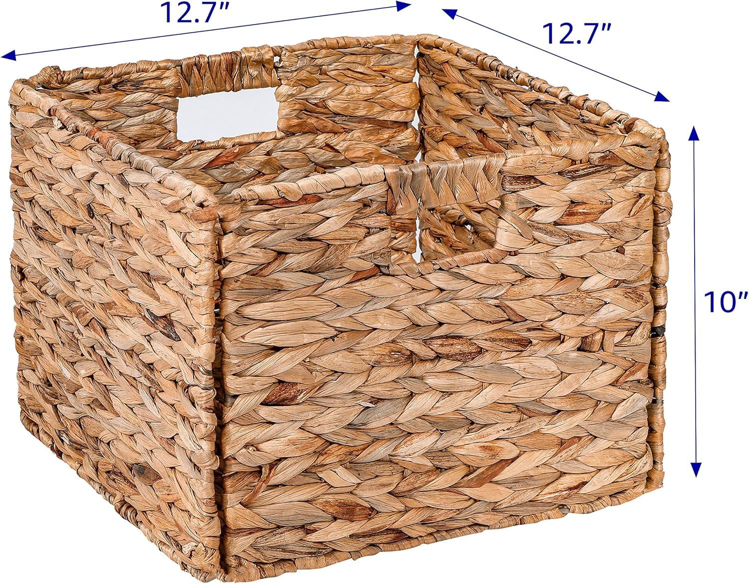 Foldable Water Hyacinth Storage Basket with Iron Wire Frame (Set of 4)