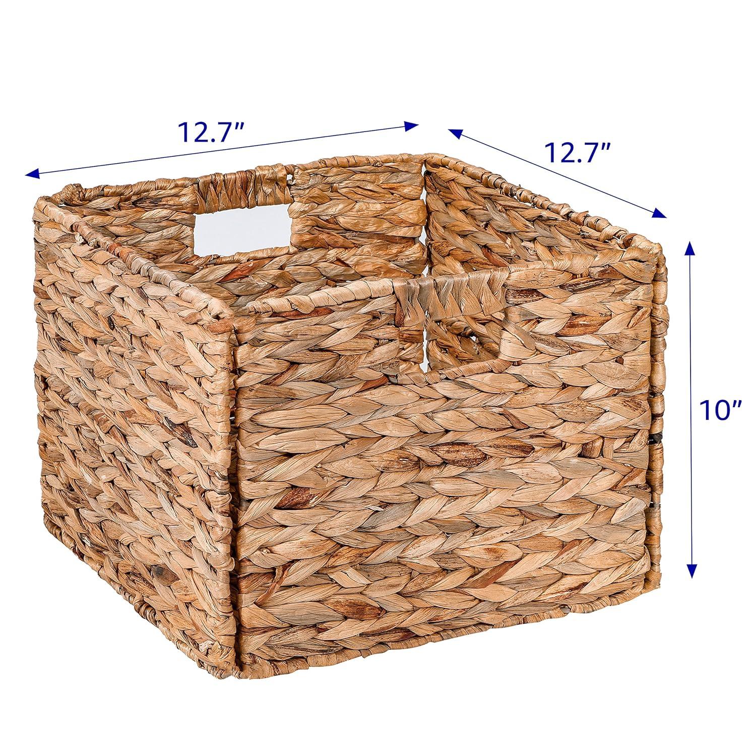 Foldable Water Hyacinth Storage Basket with Iron Wire Frame (Set of 4)