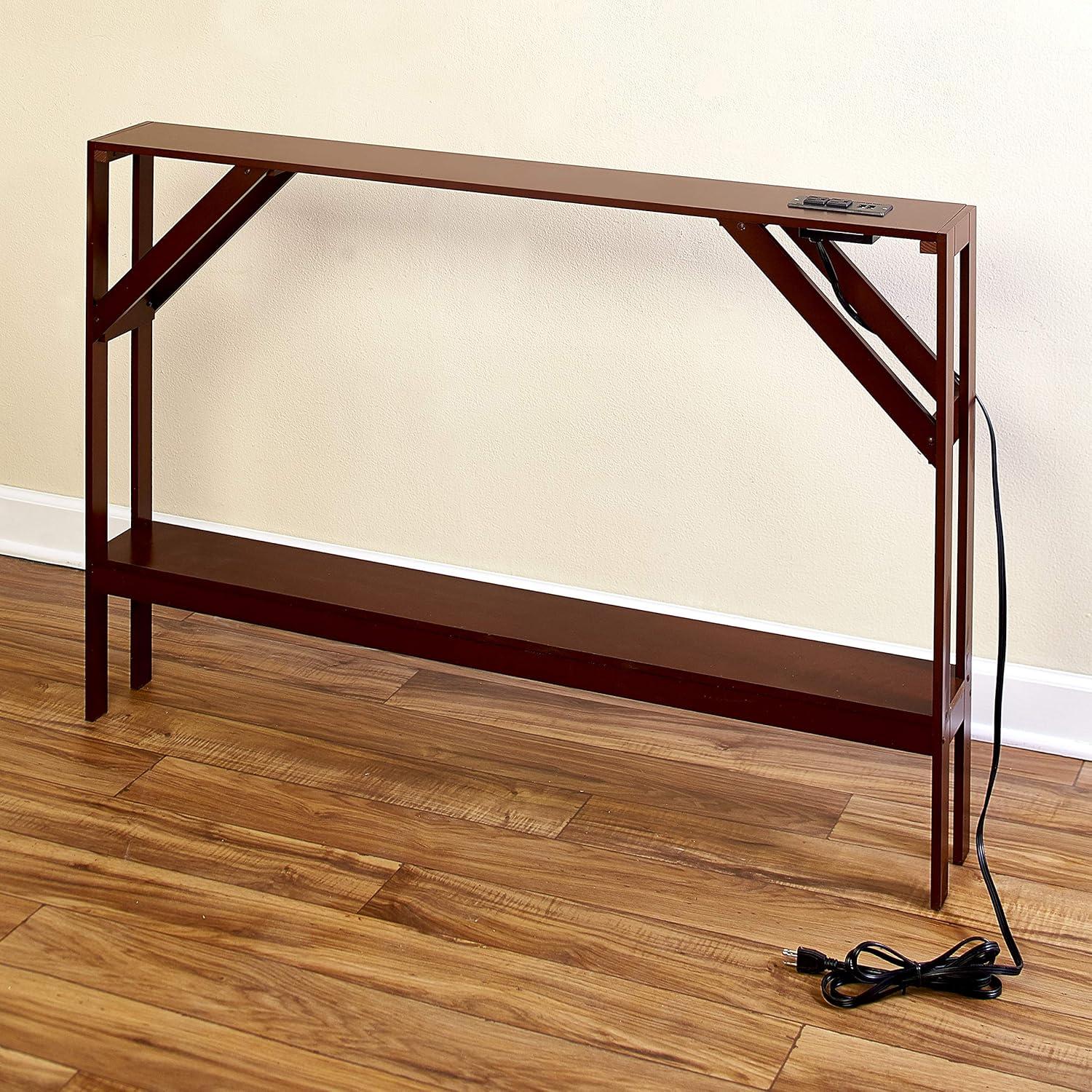 The Lakeside Collection Skinny Sofa Table with Outlet - Walnut