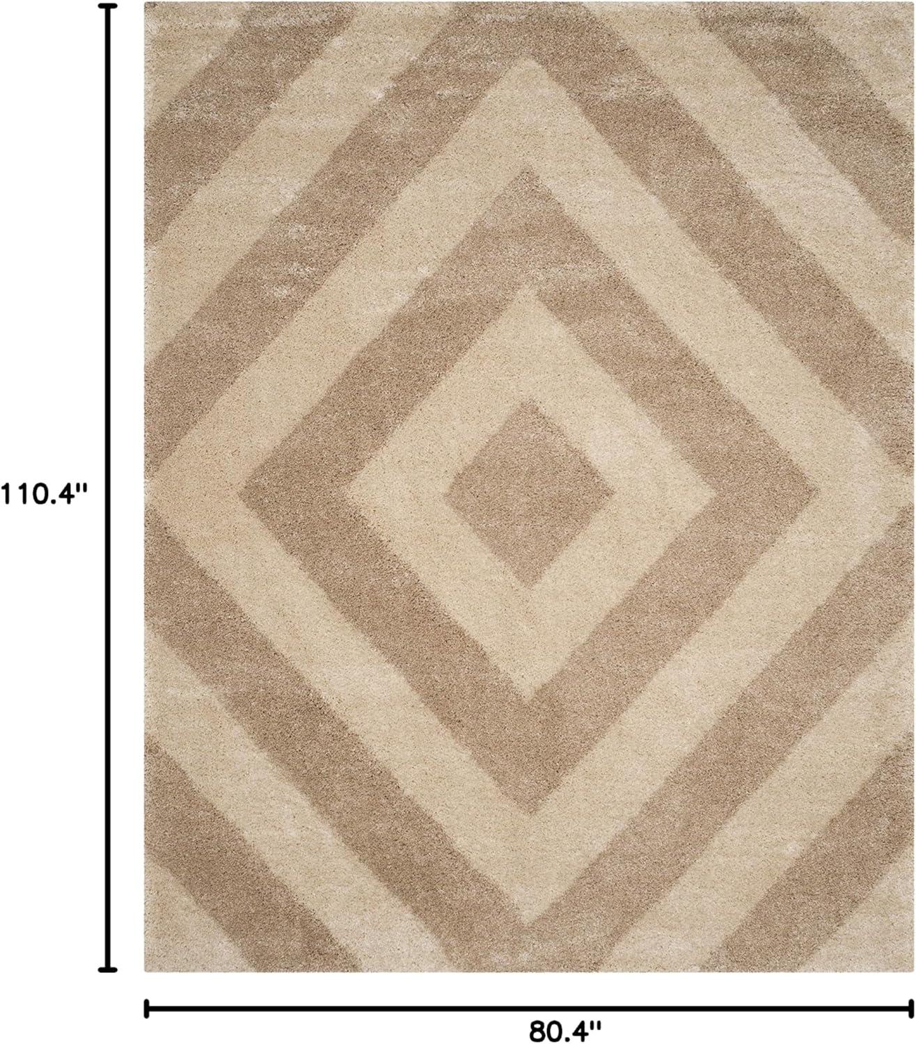 Safavieh  Portofino Shag Emelina Modern 2-inch Thick Rug Ivory/Beige 6'7" x 9'2" 6' x 9', 7' x 9' Indoor Living Room, Bedroom, Dining Room Beige