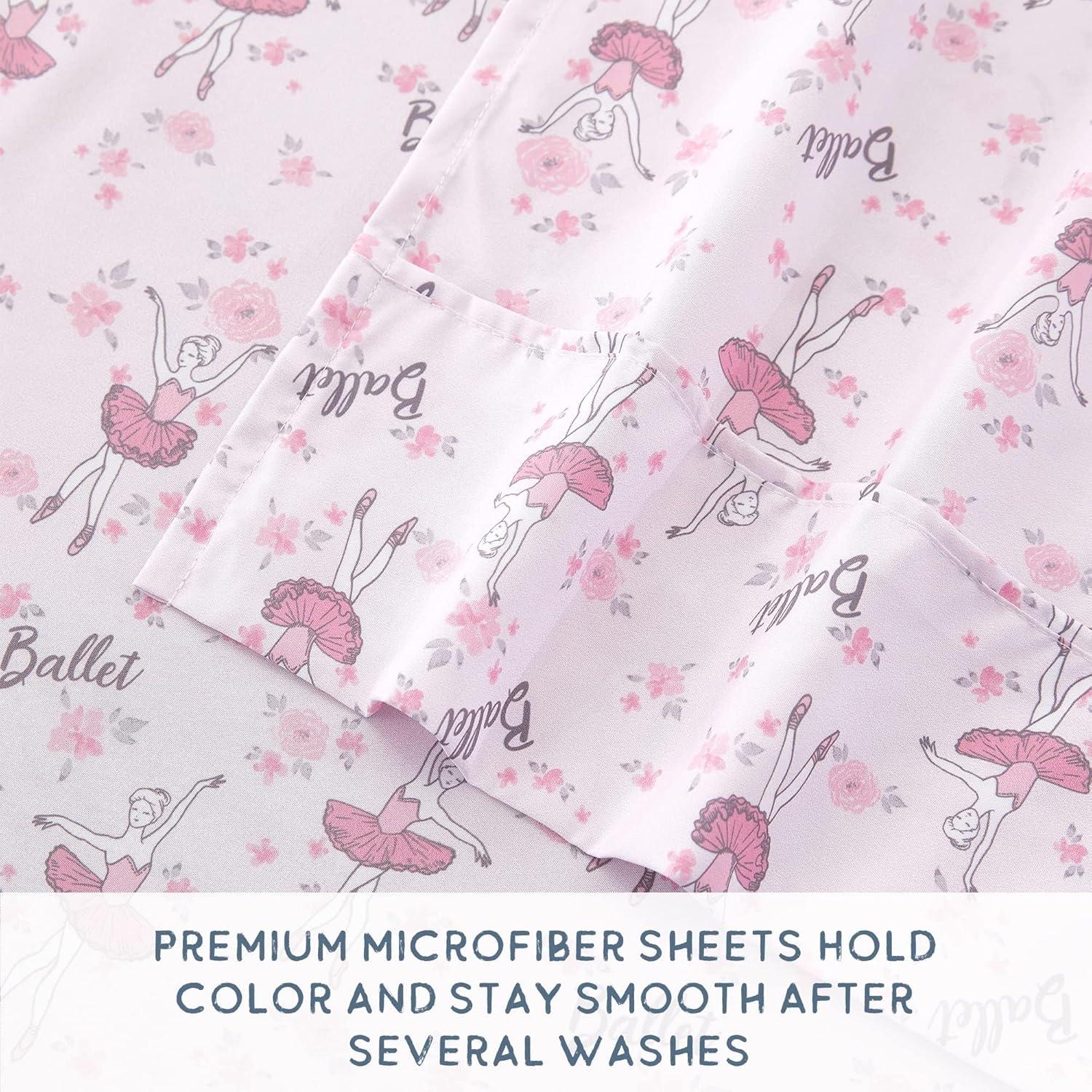 Softan Kids Bed Sheet Set, Girls Twin Size Sheets, Microfiber Fitted Sheet and Pillowcase, Breathable and Silky Soft, 3 Piece Castle Princess Printed Twin Bed Sheet