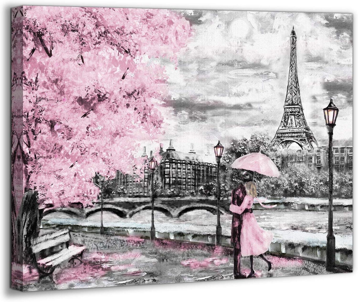 Romantic Paris Pink and Black Canvas Wall Art 12x16