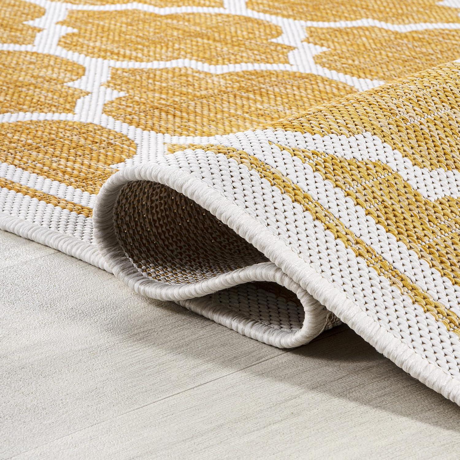 Moroccan Trellis Yellow/Cream 9' x 12' Synthetic Indoor/Outdoor Rug