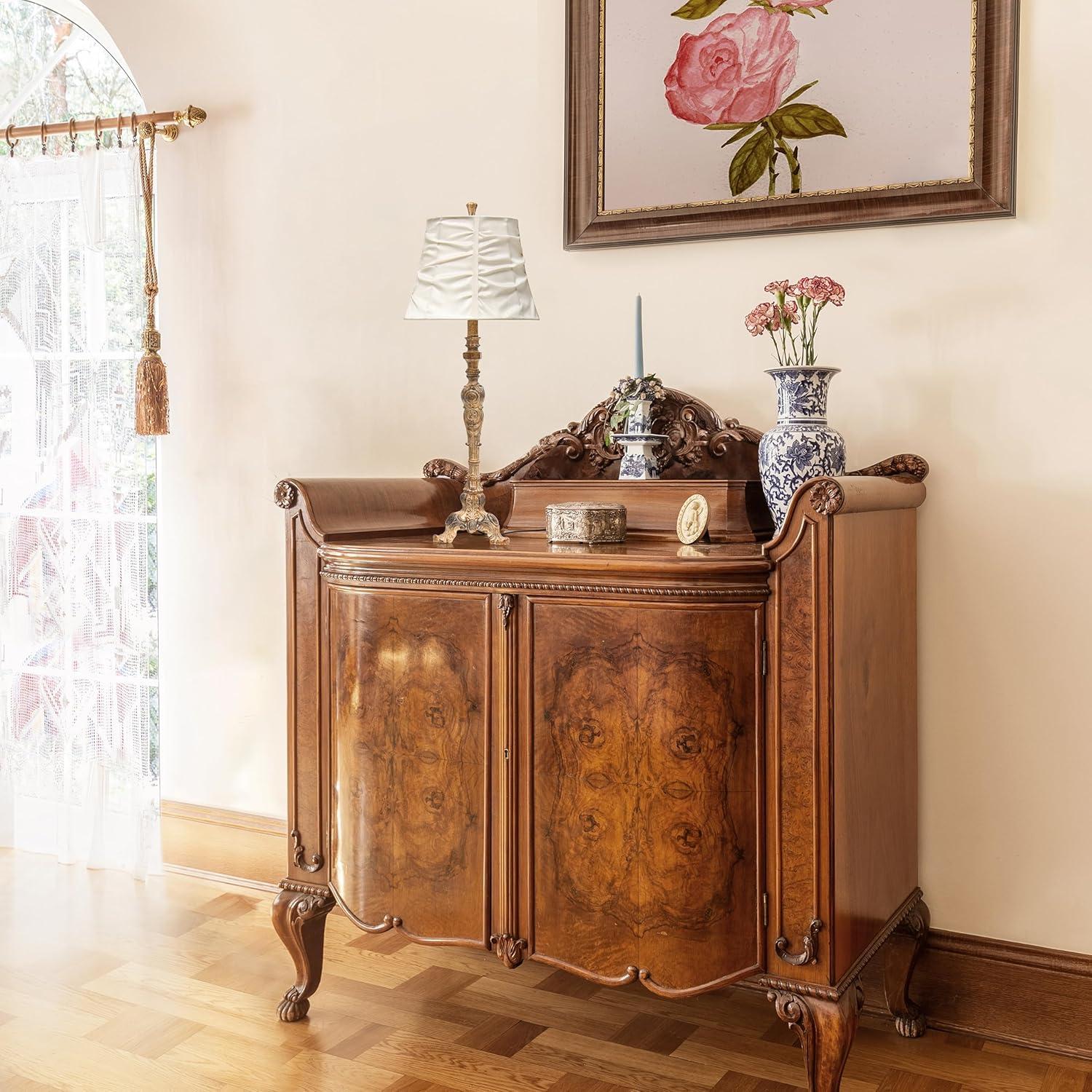 Antique Style Buffet Table Lamp with Ruched Shade Cream - Elegant Designs: Resin Base, Silk Shade, UL Listed