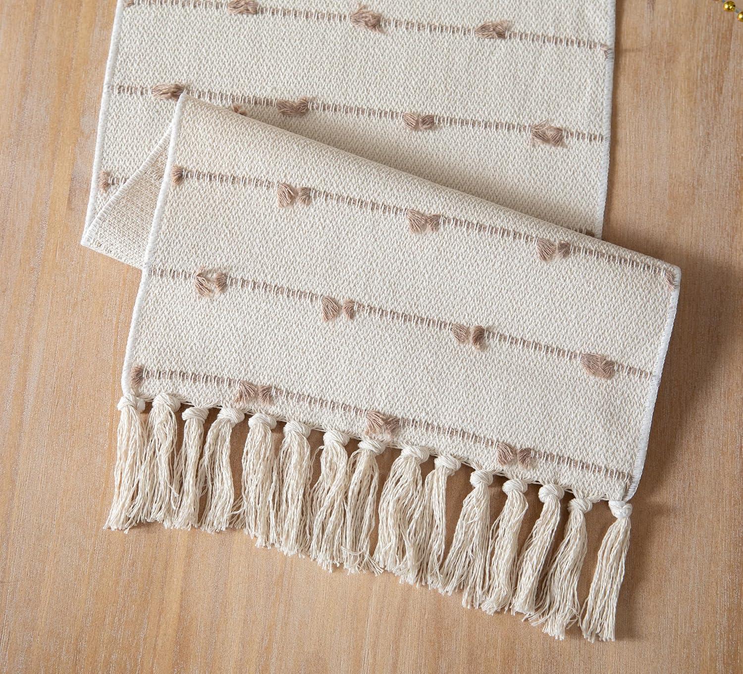 Foundry Select Boho Table Runner 13 X 108 Inch Long Natural Cotton Woven Runner With Tassels For Home Dining Table Décor, For Modern Farmhouse Decor Coffee Table Runner, Taupe And Beige