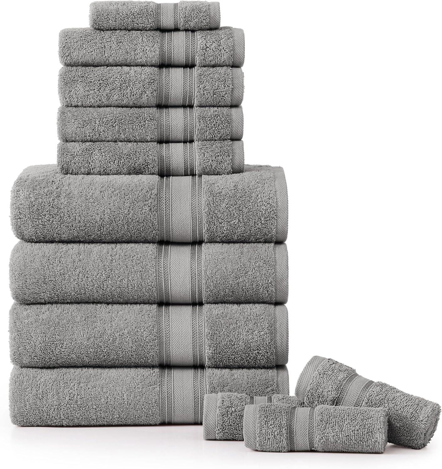 Space Grey 12-Piece Cotton Bath Towel Set