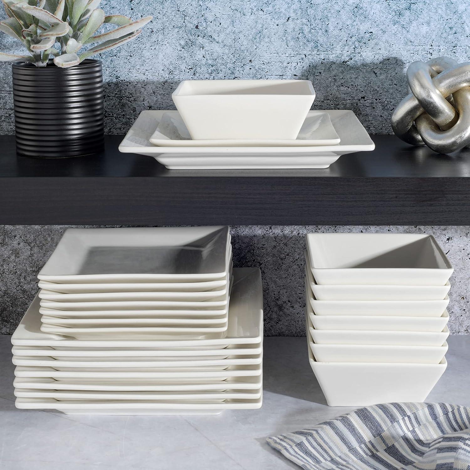 Gibson Home Everyday Hard Square 24 Piece Porcelain Dinnerware Set