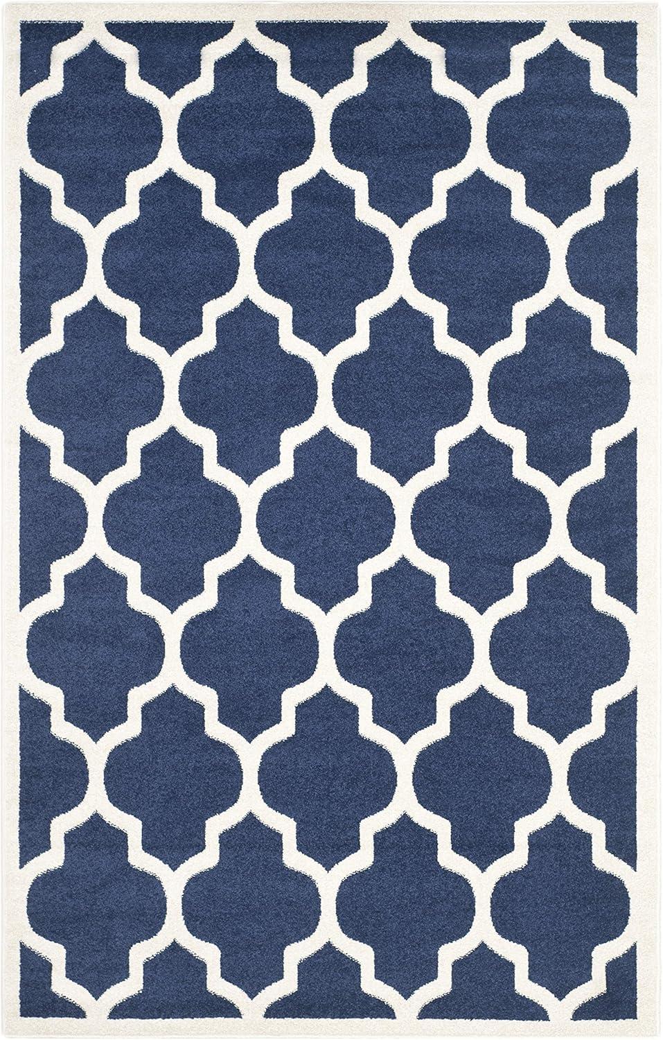 Amherst AMT420 Power Loomed Indoor Area Rug - Navy/Beige - 5'3"x8' - Safavieh