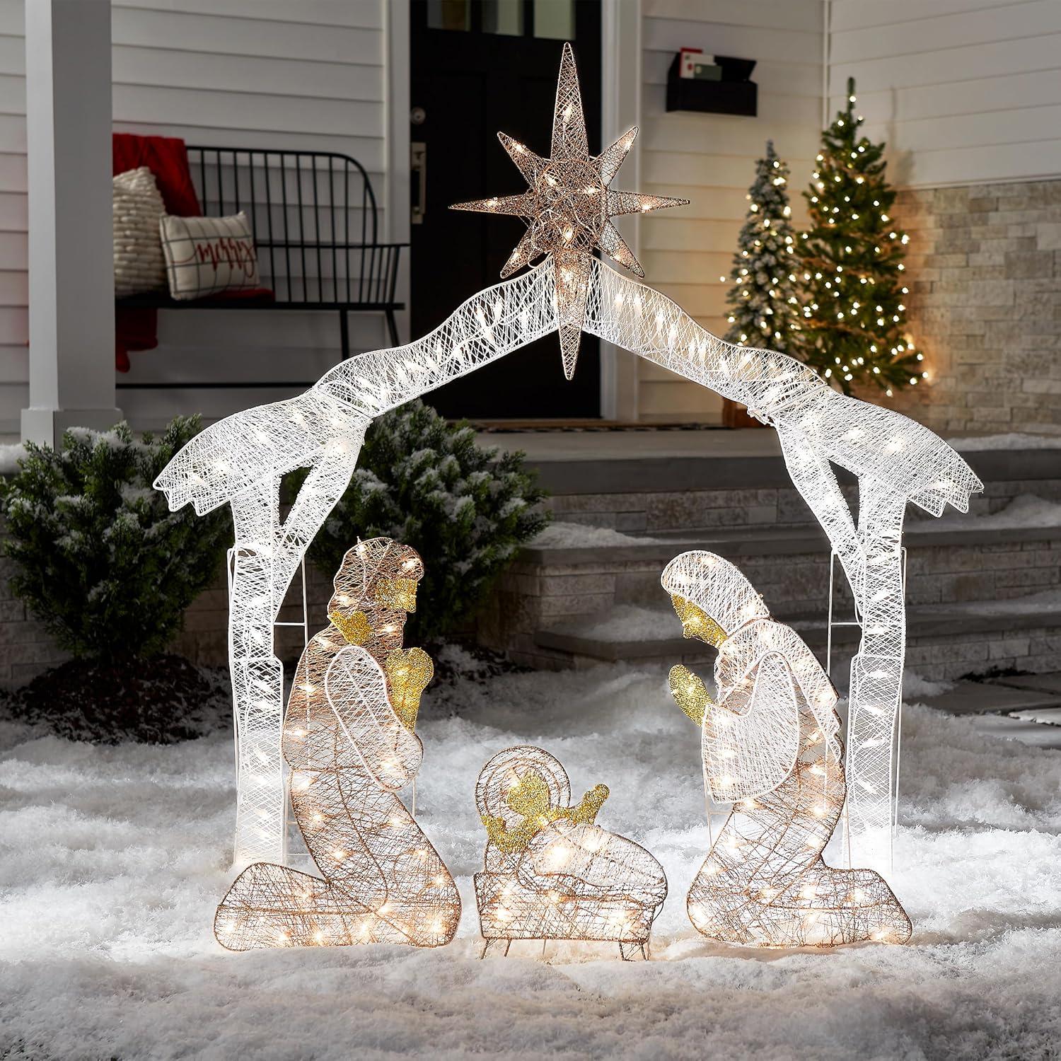 National Tree Company Pre-Lit  Nativity Scene,  Cool White Lights,  LED, 55 inch,  Indoor or Outdoor Use.