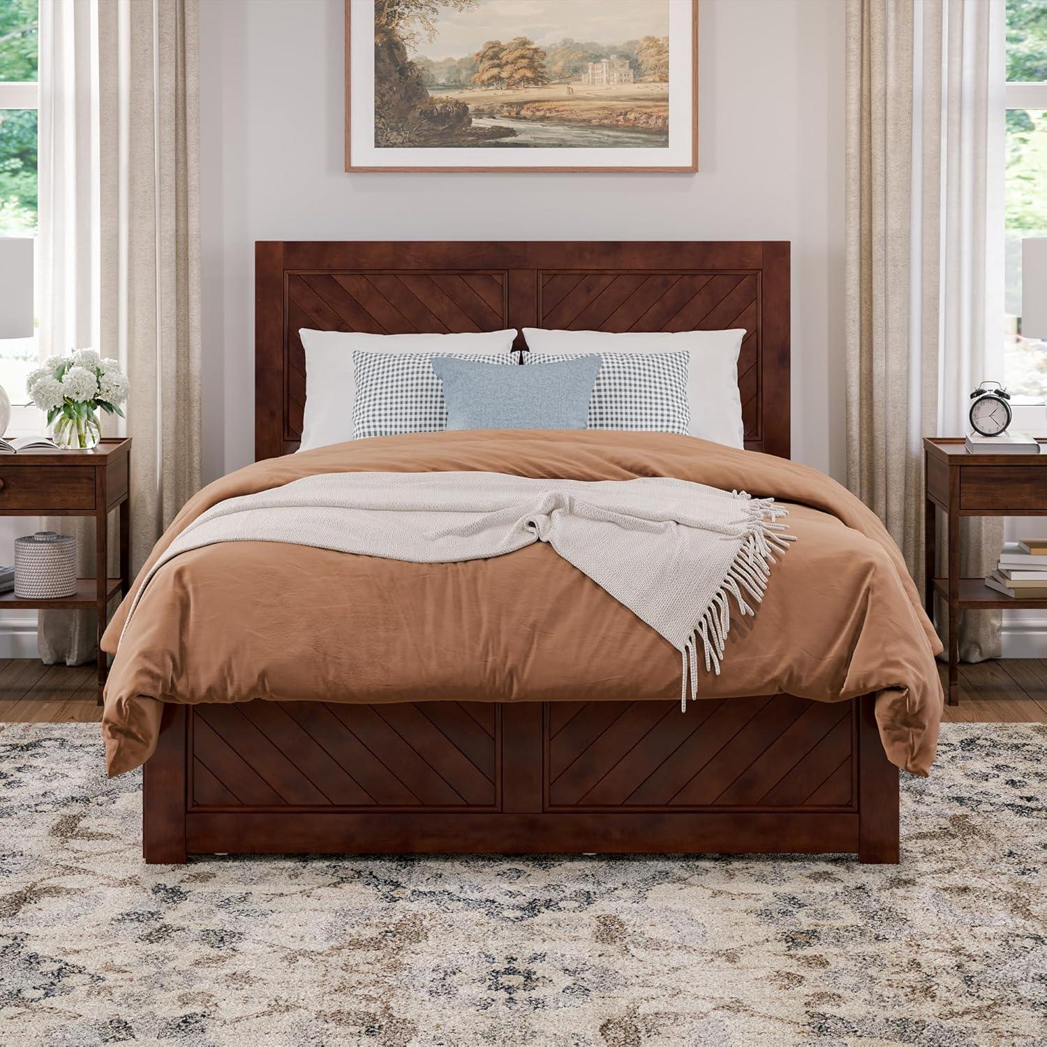 AFI Canyon Walnut Solid Wood Platform Bed with Matching Footboard & Twin Trundle, Full