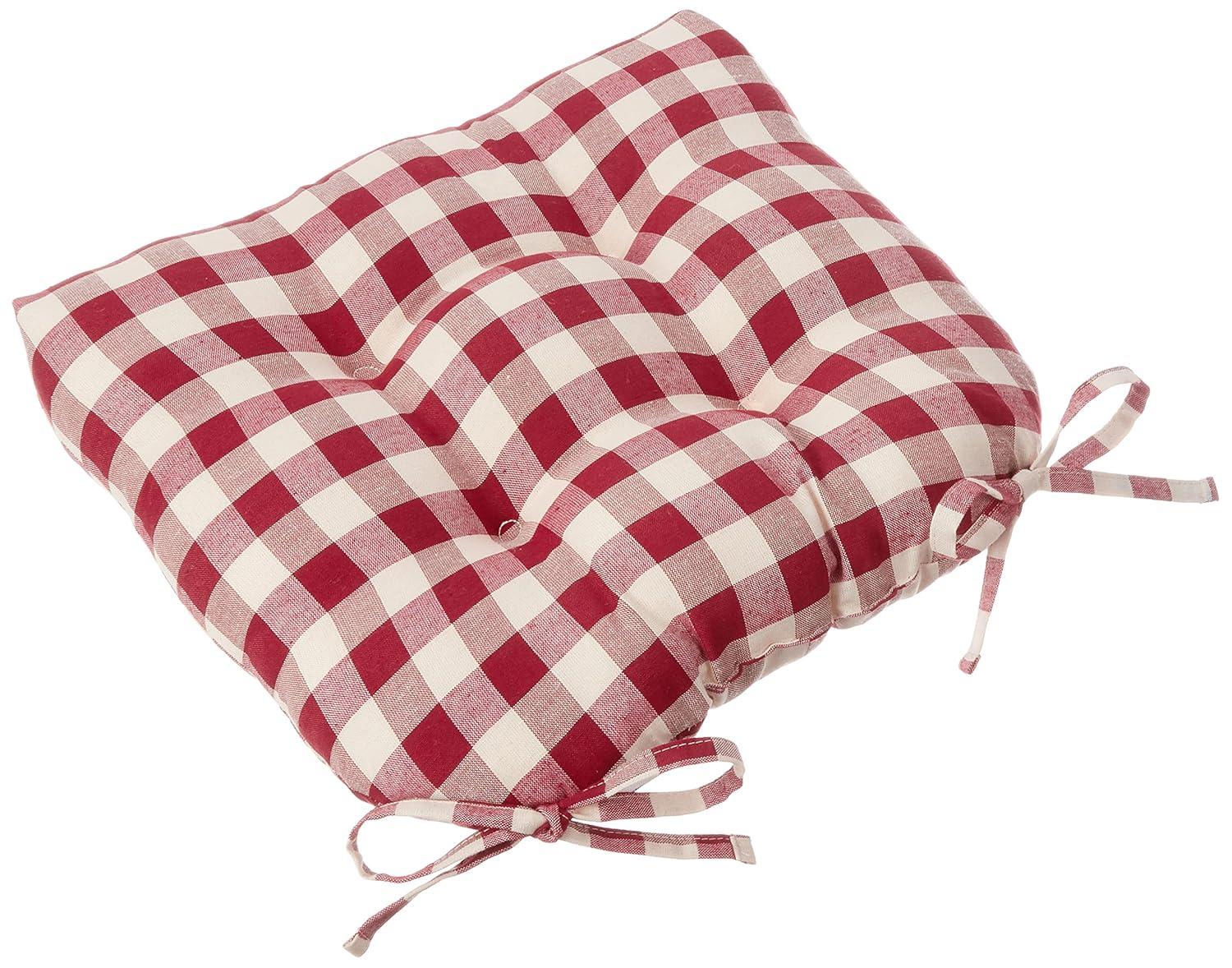 Kate Aurora Set of 2 Country Farmhouse Plaid Stain/Water Resistant Chair Cushions - Burgundy