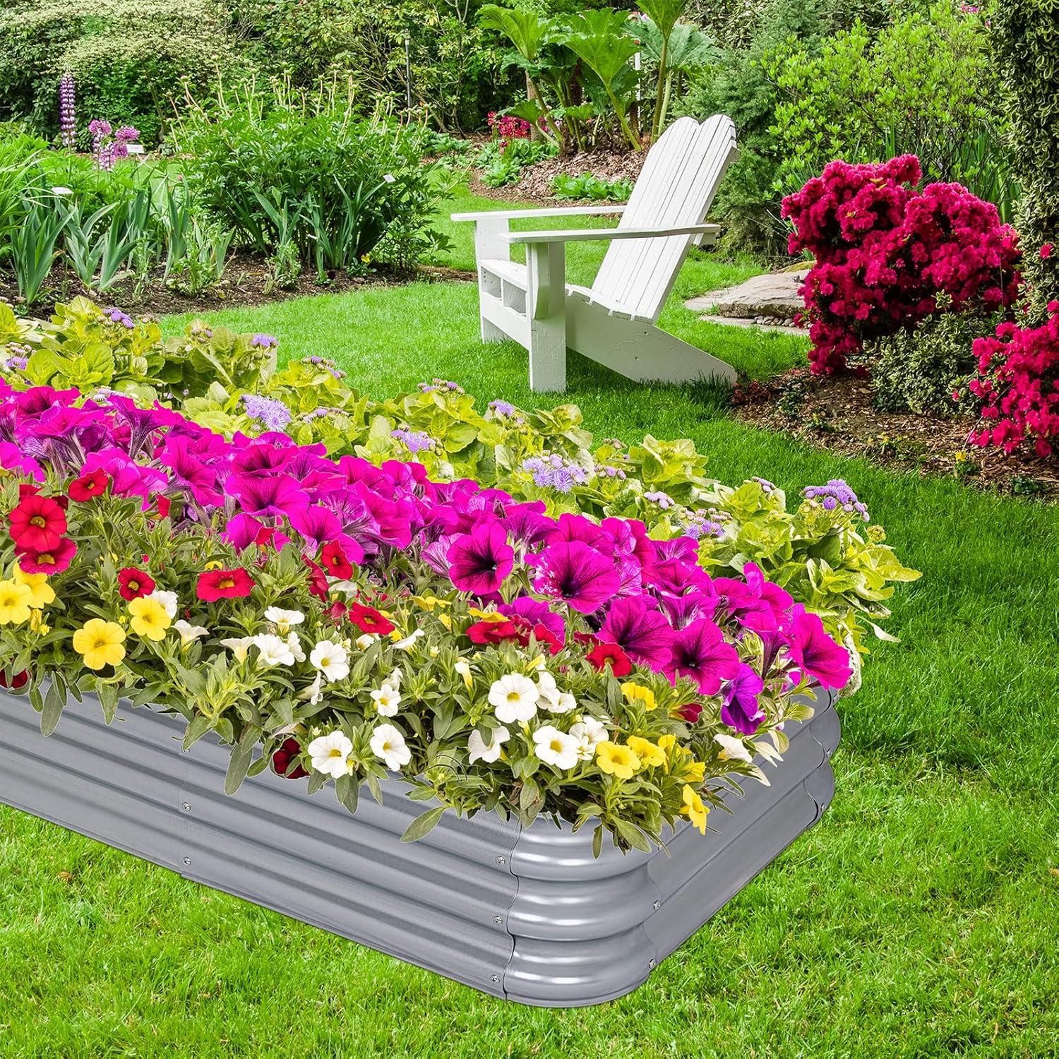 Sunnyglade Galvanized Raised Garden Bed Kit, Rot-Resistant Metal Garden Bed Planter for Gardening Vegetables, Fruits, Flower (4 .4X 2 x 0.8 FT)