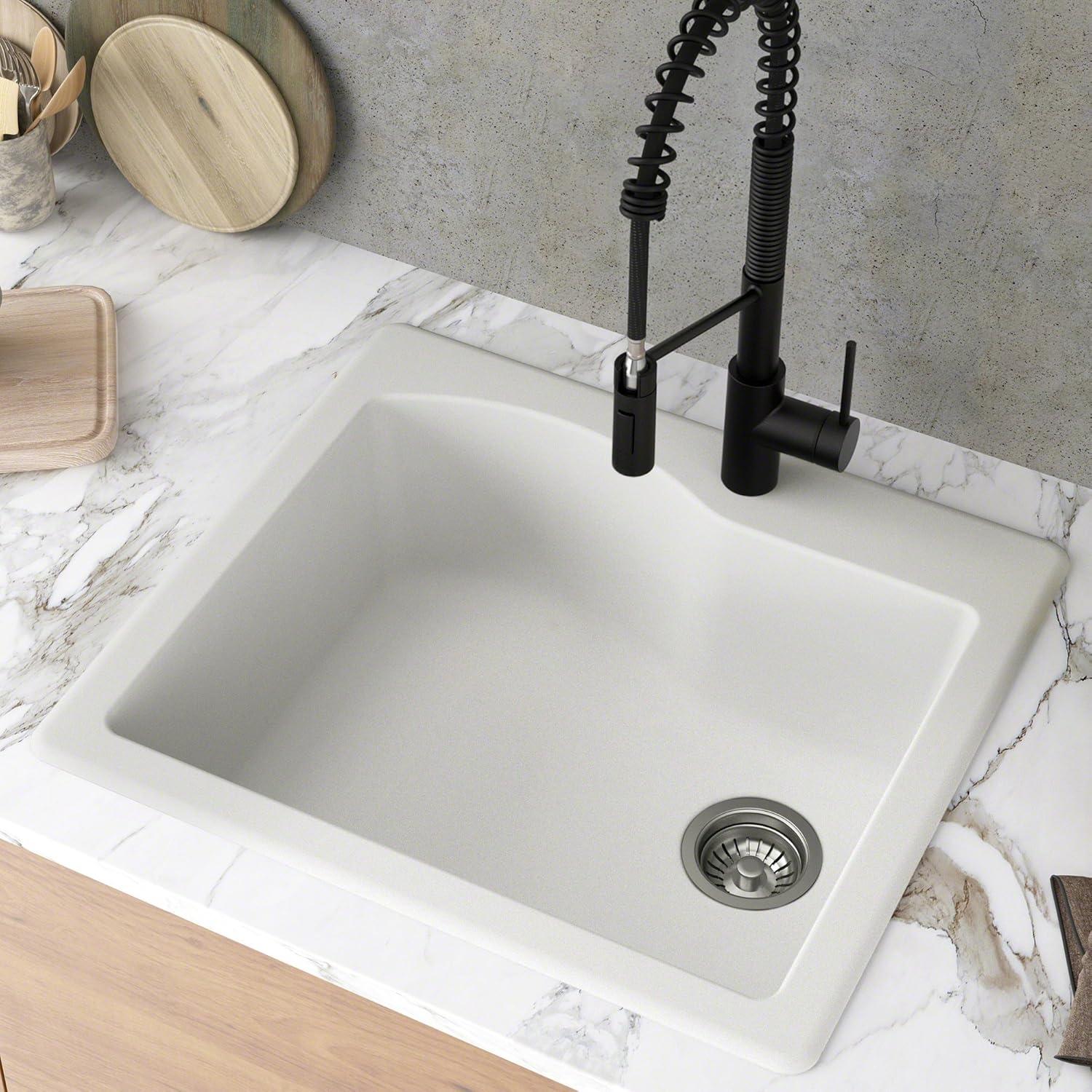 KRAUS Quarza™ 25" L Dual Mount Single Bowl Granite Kitchen Sink and Strainer