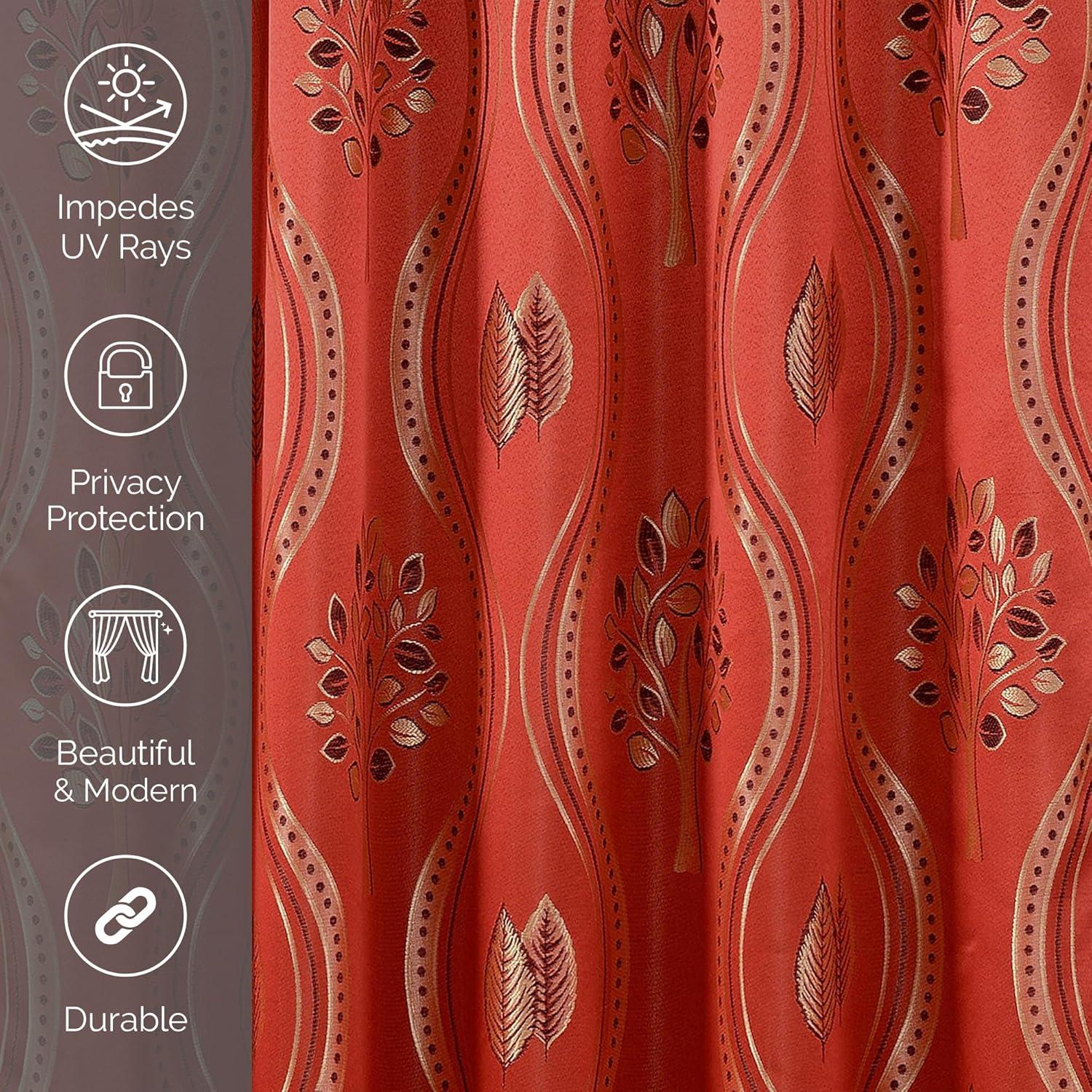 Elegant Comfort Aurora Jacquard Look Curtain Panel Set with Attached Valance 54" X 84 inch (Set of 2), Red