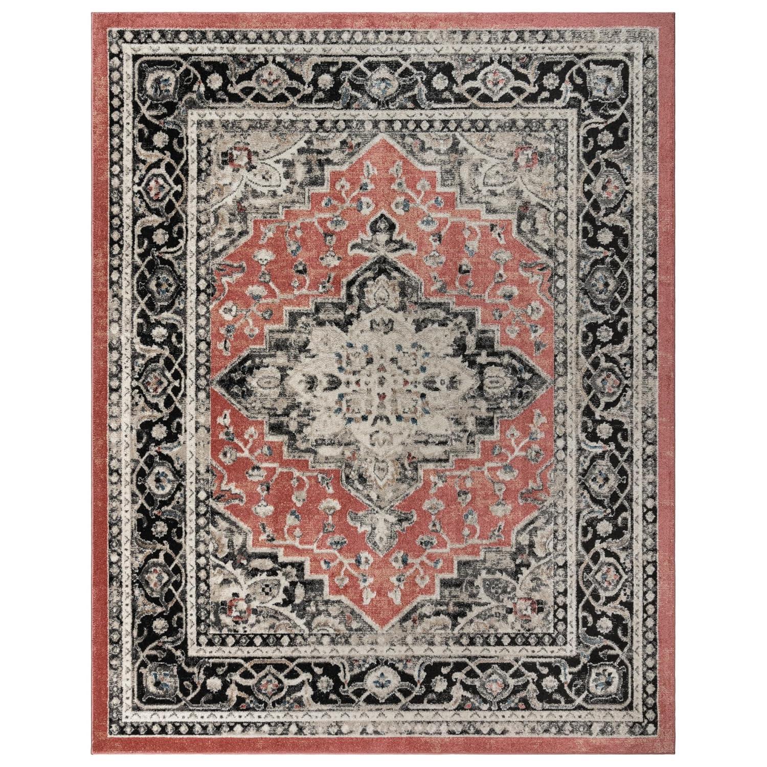 Heirloom Fluer Traditional Oriental Medallion Red Black Polypropylene Area Rug
