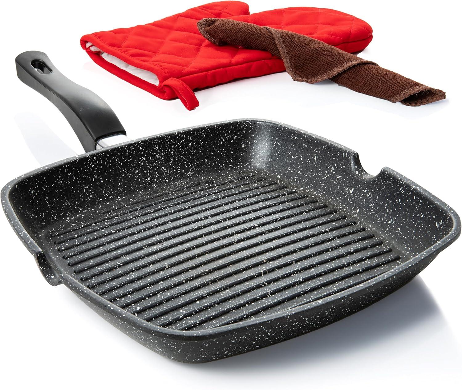 Moss & Stone 11-Inch Black Nonstick Aluminum Square Grill Pan