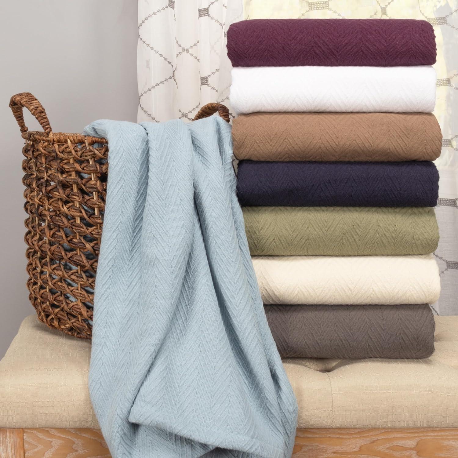 Chevron Zig-Zag Cotton Blanket, Full/Queen, Navy Blue - Blue Nile Mills
