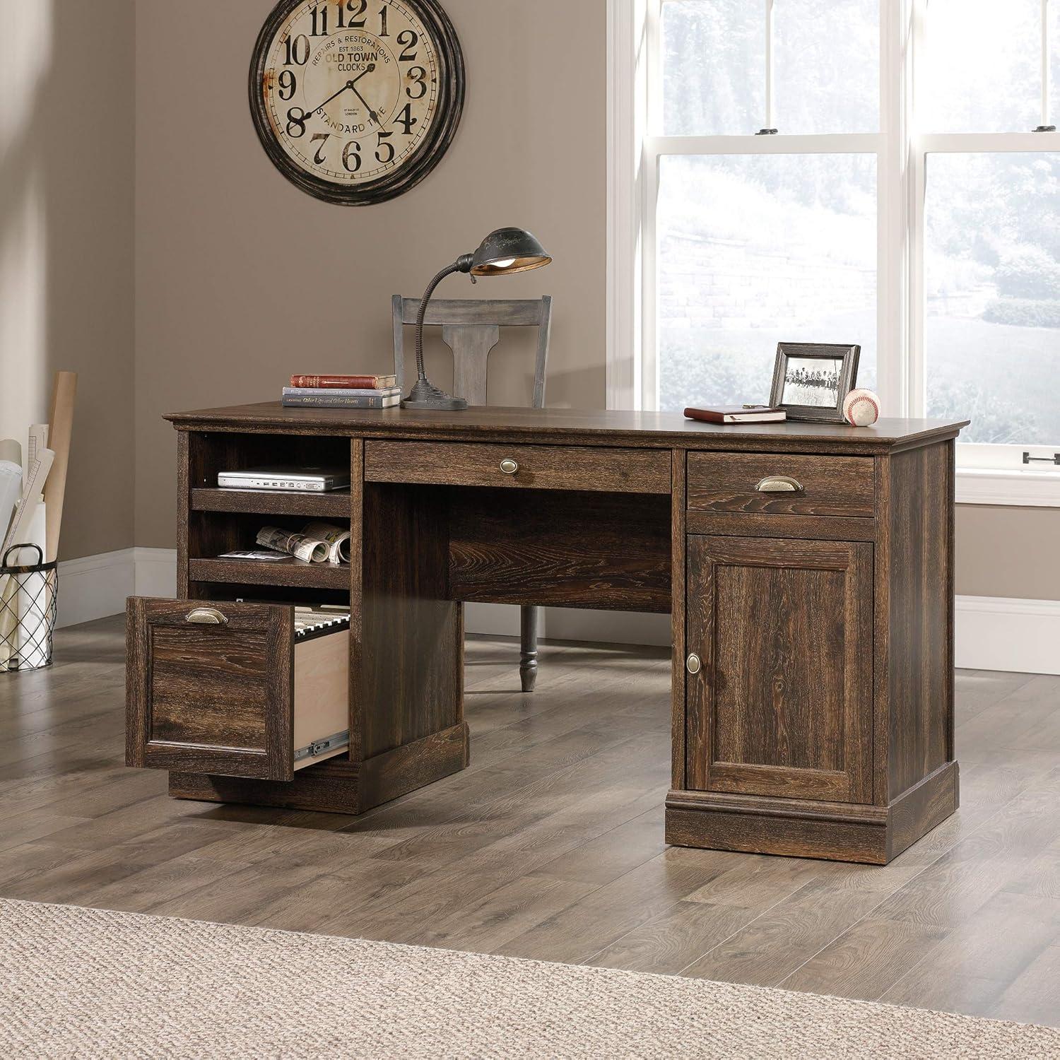 Sauder Barrister Lane Executive Desk, Iron Oak Finish