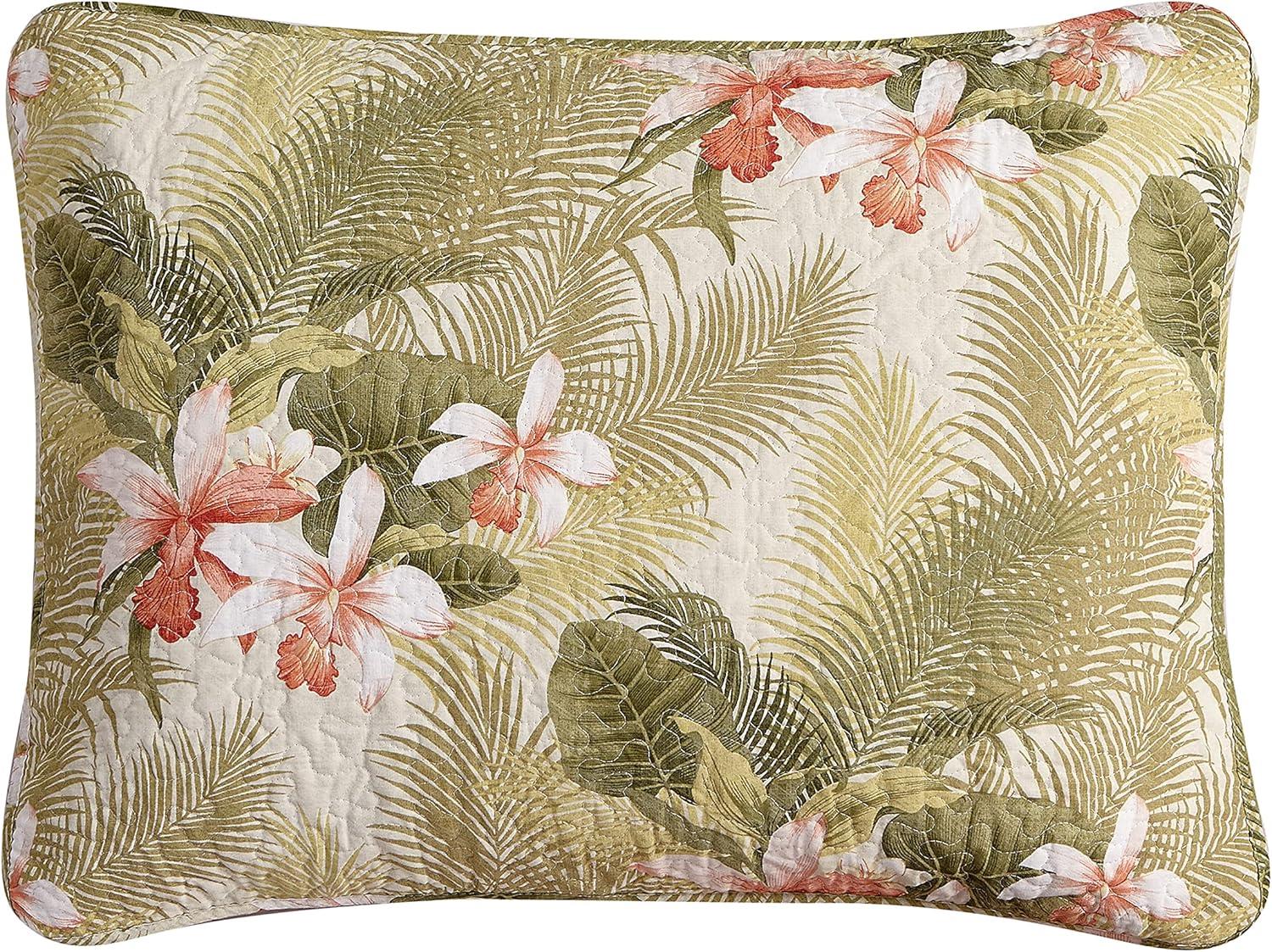 Tommy Bahama Tropical Orchid Green Cotton Reversible Quilt Set